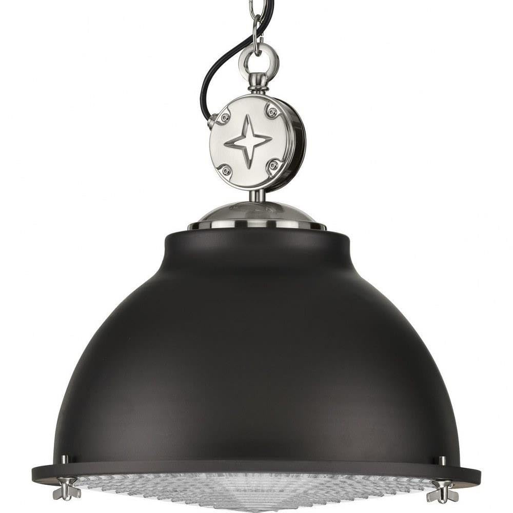 Coastal Pendant Light with Clear Patterned Glass - 1-Light Medal Collection in Graphite Finish | Perfect for Beach House, Kitchen Island & Dining Room Lighting