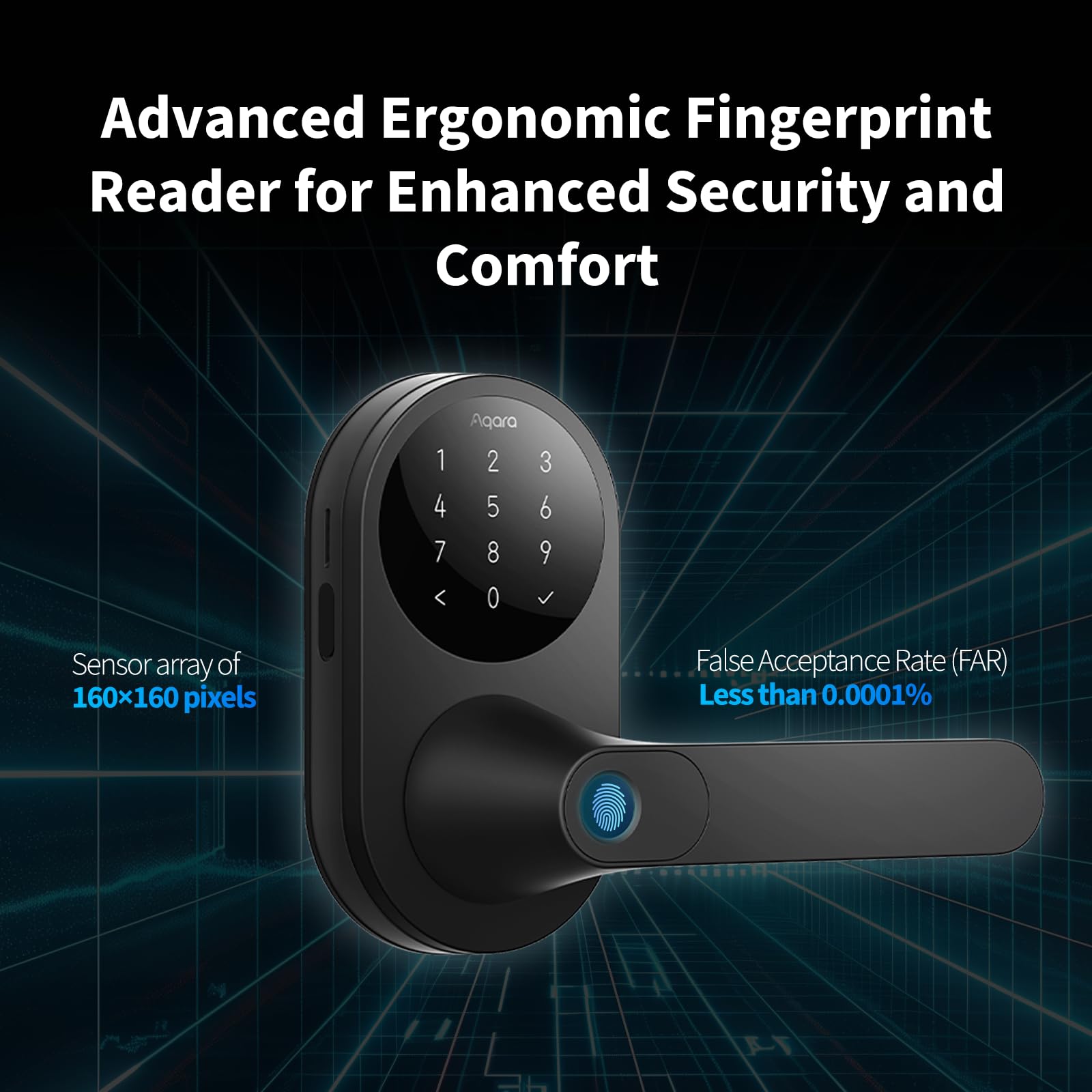 Aqara Smart Lock U300 - Keyless Fingerprint Entry Door Lock with Handle, Matter Over Thread & Apple Home Key Support, Touchscreen Keypad | Works with Apple Home, Alexa, Google Home & IFTTT | Smart Lever Lock for Enhanced Home Security (Black) | Perfect for Smart Homes & Vacation Rentals