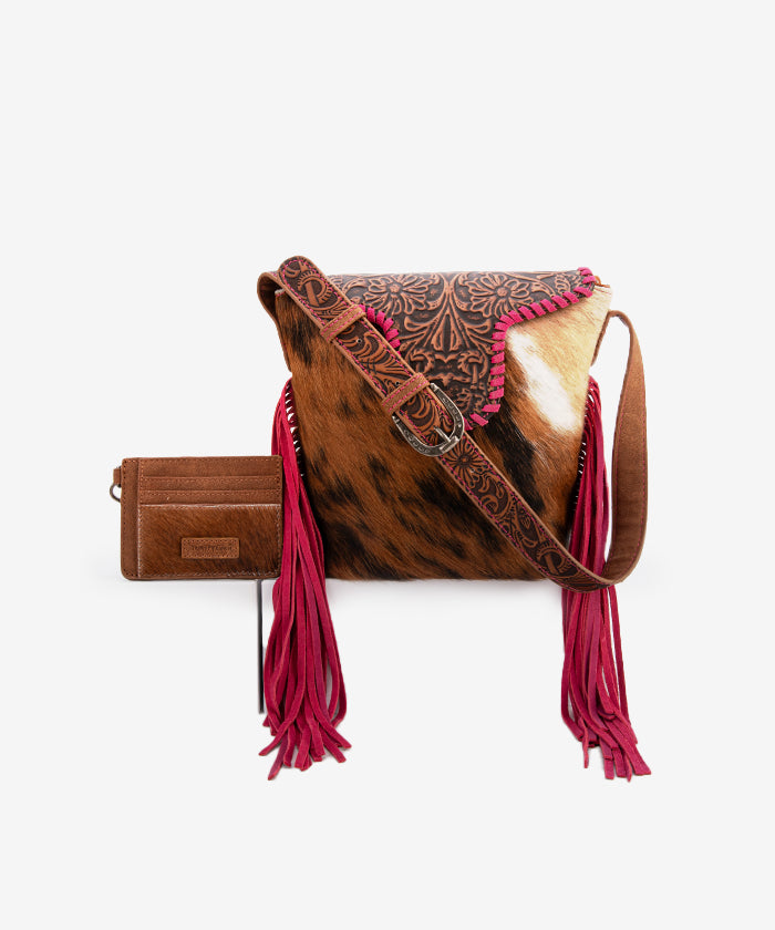 Trinity Ranch Genuine Hair-On Cowhide Tooled Western Shoulder Bag - Perfect for Rodeo, Country Music Festivals & Cowgirl Fashion