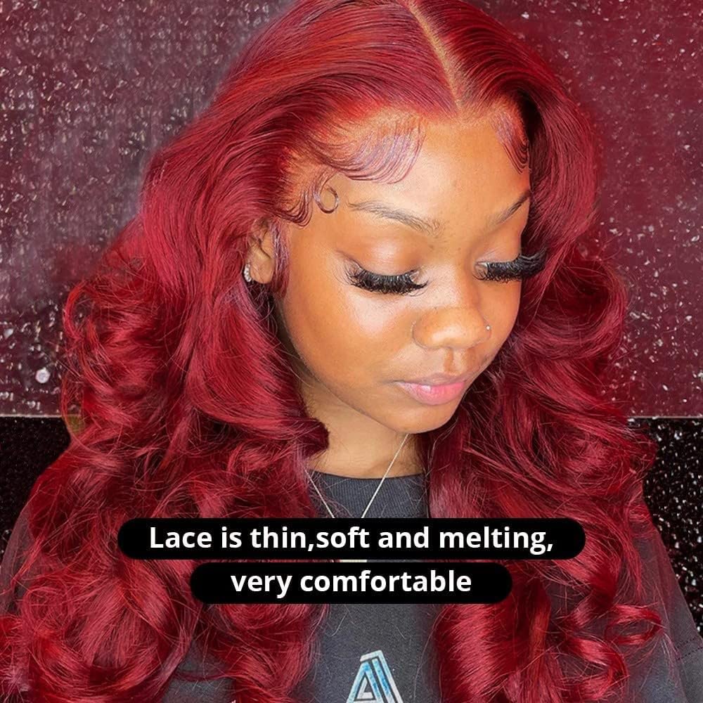 28Inch 180% Density 99J Burgundy Human Hair Lace Front Wig - Bleached Knots, Body Wave, 13x4x1 T-Part Lace, Pre-Plucked Natural Hairline | Perfect for Cosplay, Daily Wear & Special Occasions