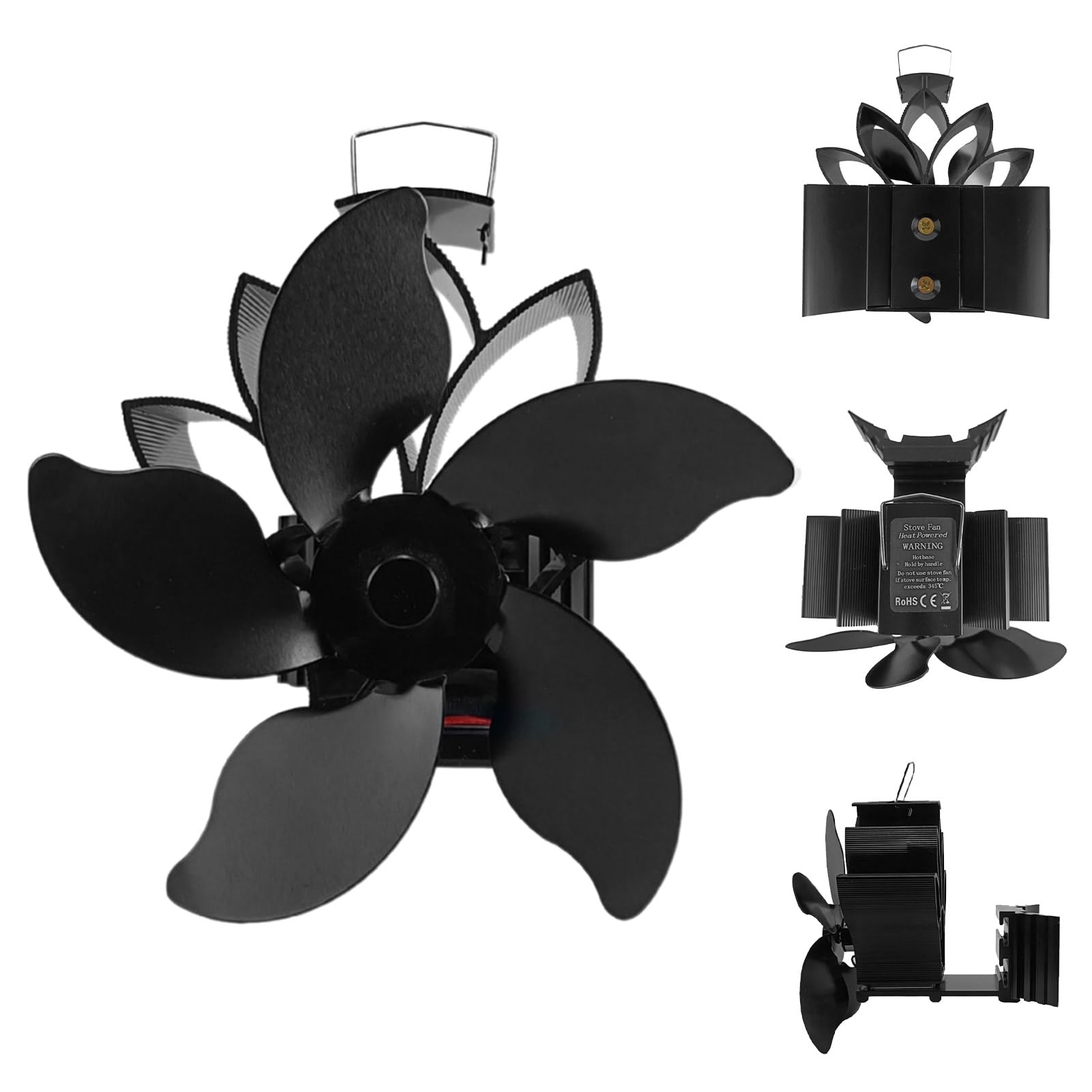 KSIEE 5-Blade Eco-Friendly Heat Powered Stove Fan - Non-Electric Thermoelectric Wood Burning Stove Fan for Fireplace, Camping & Home Heating - Silent Operation for Energy Efficiency