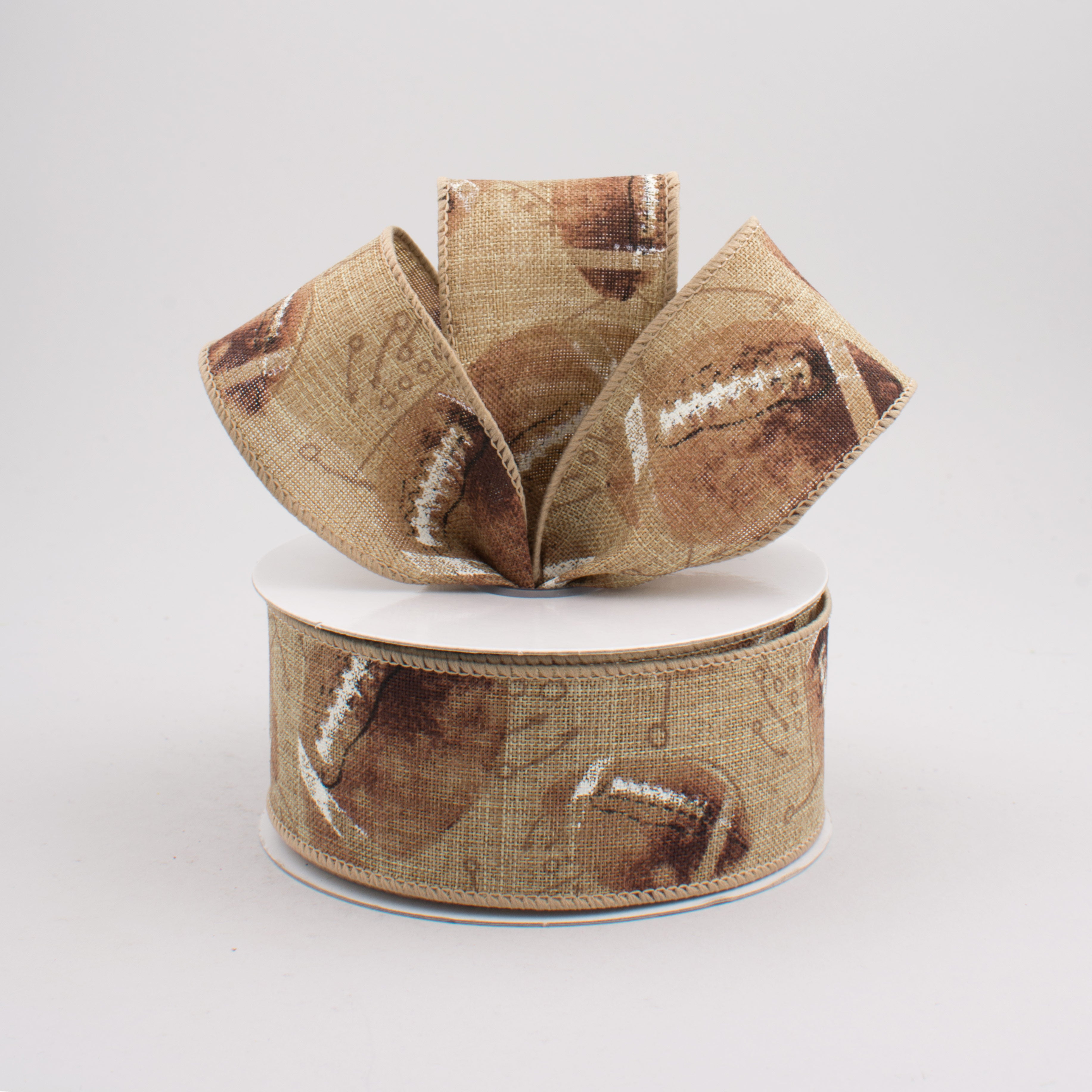 1.5 Inch Antique Football Ribbon - Brown and White Grosgrain Ribbon (10 Yards) for DIY Crafts, Gift Wrapping, Scrapbooking and Home Decor