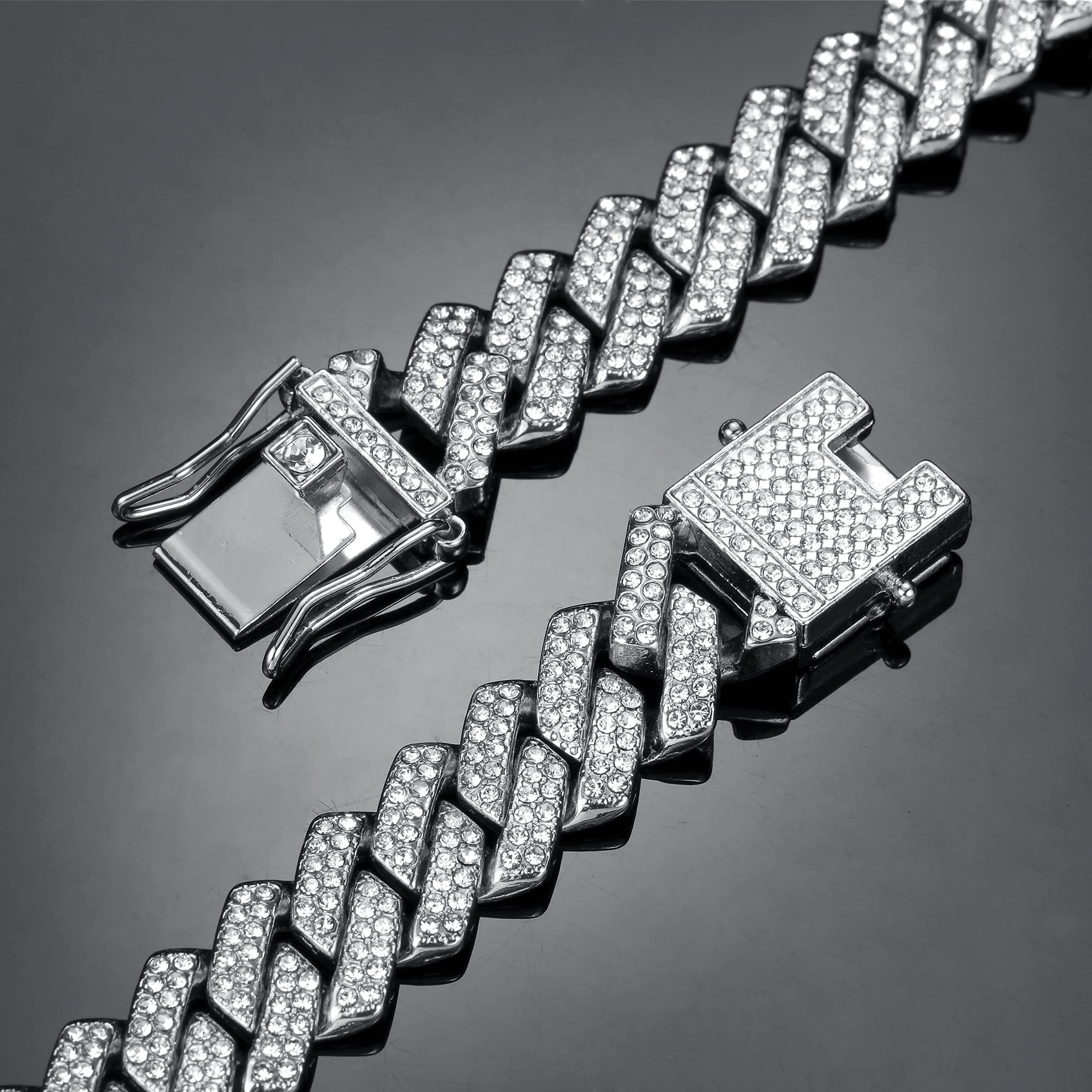 Saintda Cuban Link Chain for Men & Women - Iced Out Silver, Gold & Rose Gold Miami Cuban Necklace - Bling Diamond Hip Hop Jewelry with Gift Box - Perfect for Parties, Gifts & Hip Hop Fashion