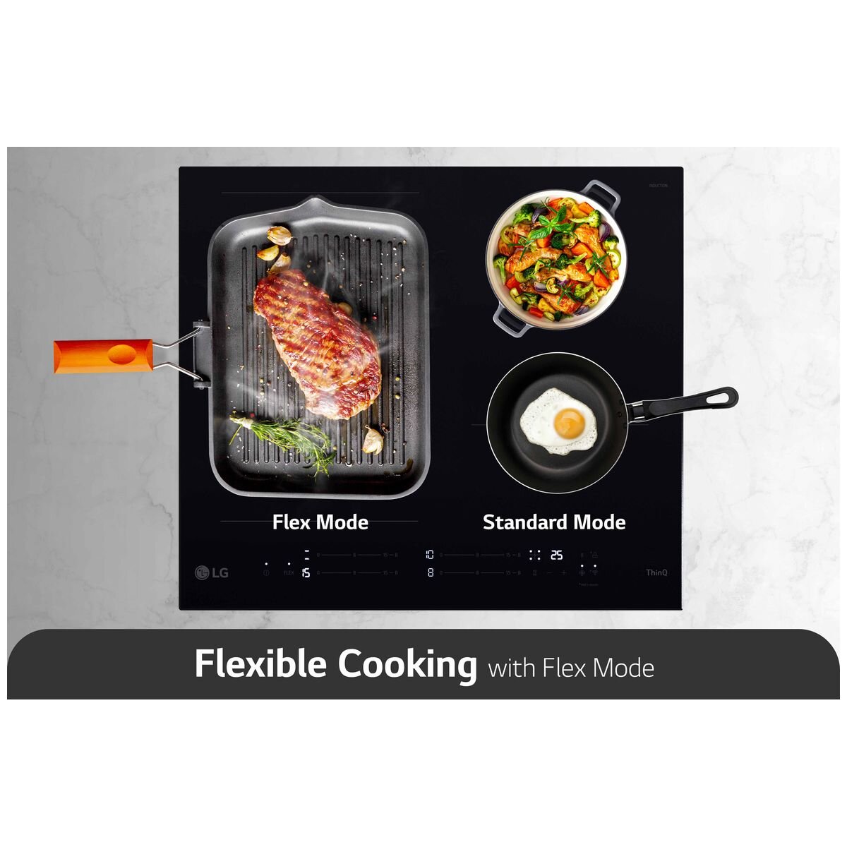 LG 60cm Series 7 Induction Cooktop with 4 Zones & Flexi Zone - BCI607T4BG - Perfect for Home Kitchen, Restaurant & Commercial Cooking