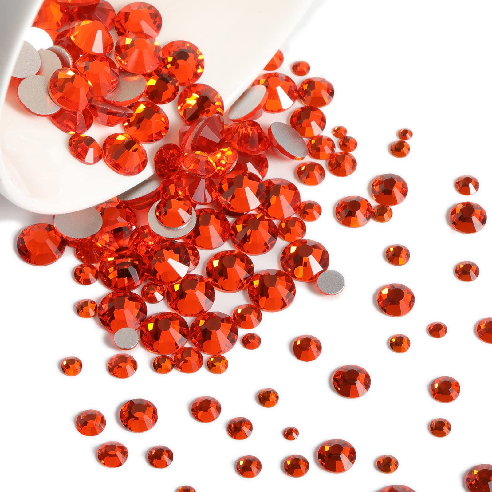 Beadsland 2500pcs Orange Flatback Rhinestones for Nails, Makeup & Crafts - 8 Sizes (SS4-SS30) with Tweezers & Wax Pencil - Perfect for DIY Nail Art, Eye Makeup Gems, and Creative Jewelry Designs