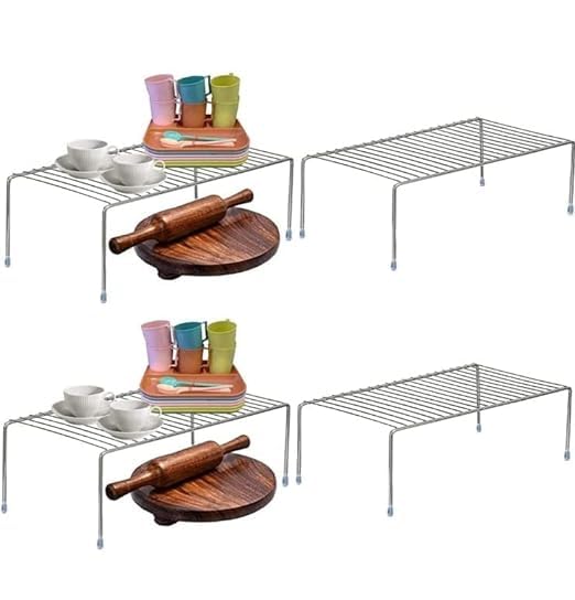 Cri8Hub Expandable Stainless Steel Dish Rack - Rust-Proof Kitchen Cabinet Organizer, Plate Stand & Space Saver (4-Pack) | Perfect for Small Kitchens, Countertop Storage & Dish Drying