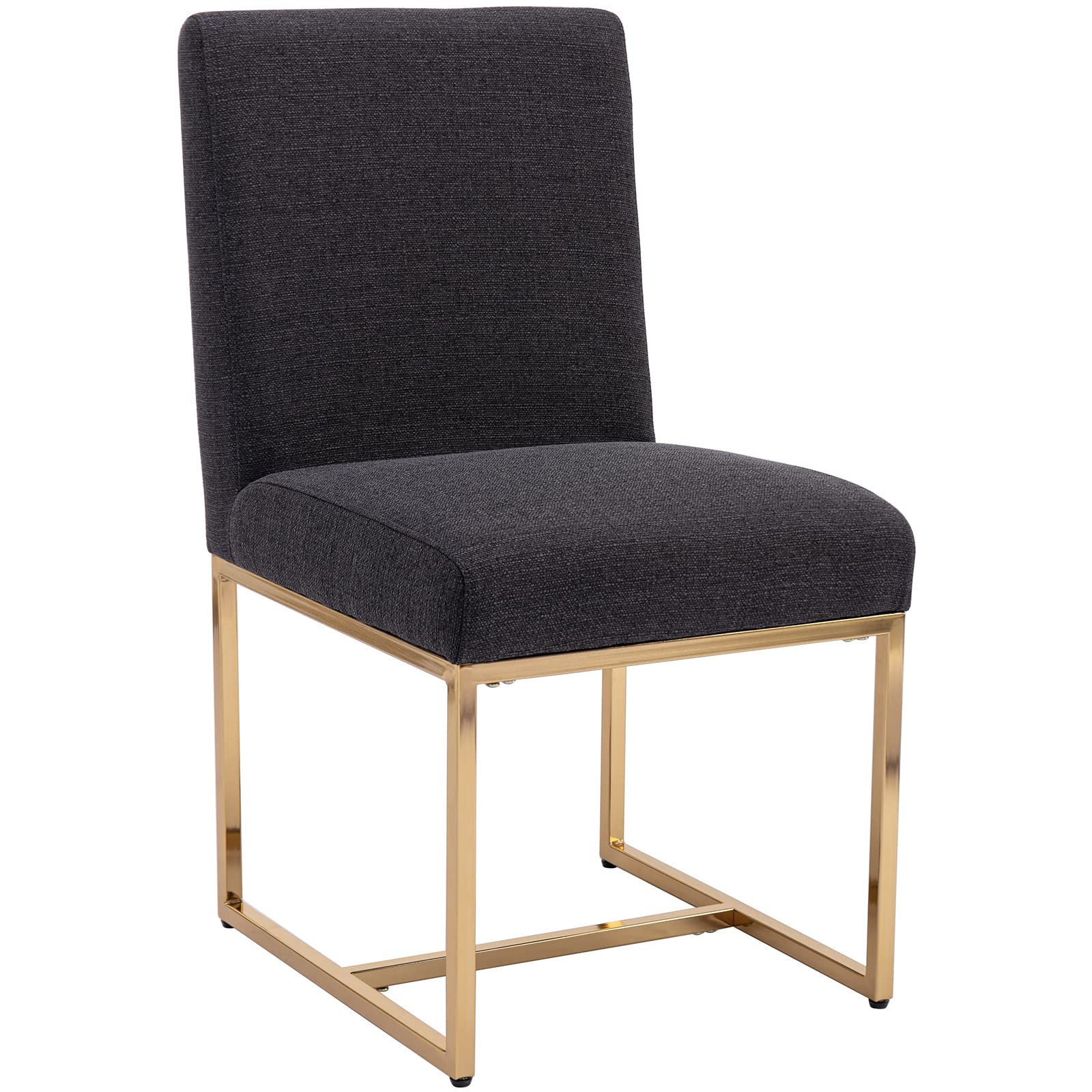 Modern Kitchen Chair with Linen Fabric - Upholstered Dining Chair with Polished Gold Metal Frame, Comfortable Side Chair for Kitchen & Dining Room (1 Pack, Charcoal) - Perfect for Small Spaces, Breakfast Nooks, and Contemporary Home Decor