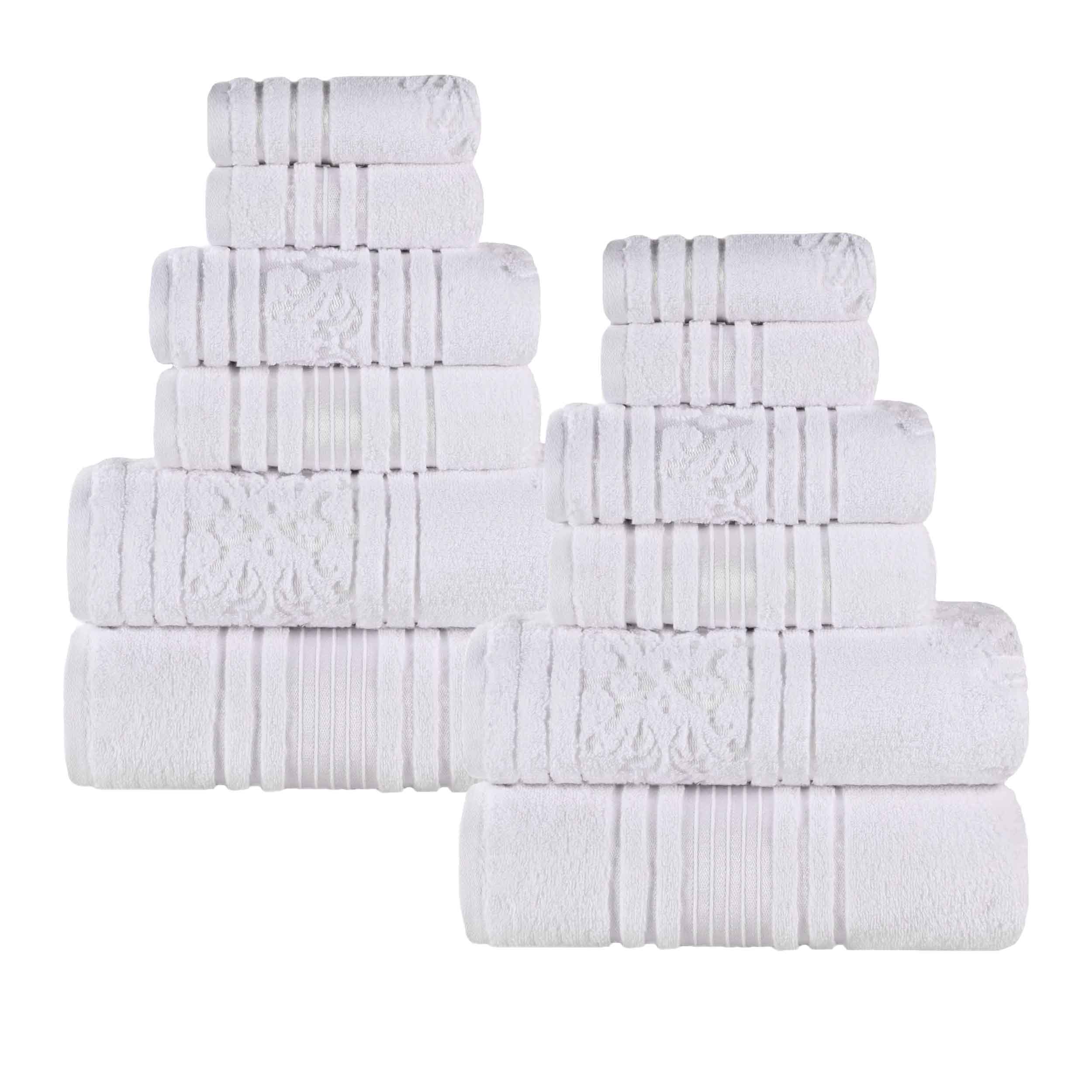 Premium 12-Piece Sadie Zero Twist Cotton Towel Set - Solid & Jacquard Floral Designs | Ultra Soft, Absorbent Bath & Beach Towels for Spa, Pool, Gym & Home Use