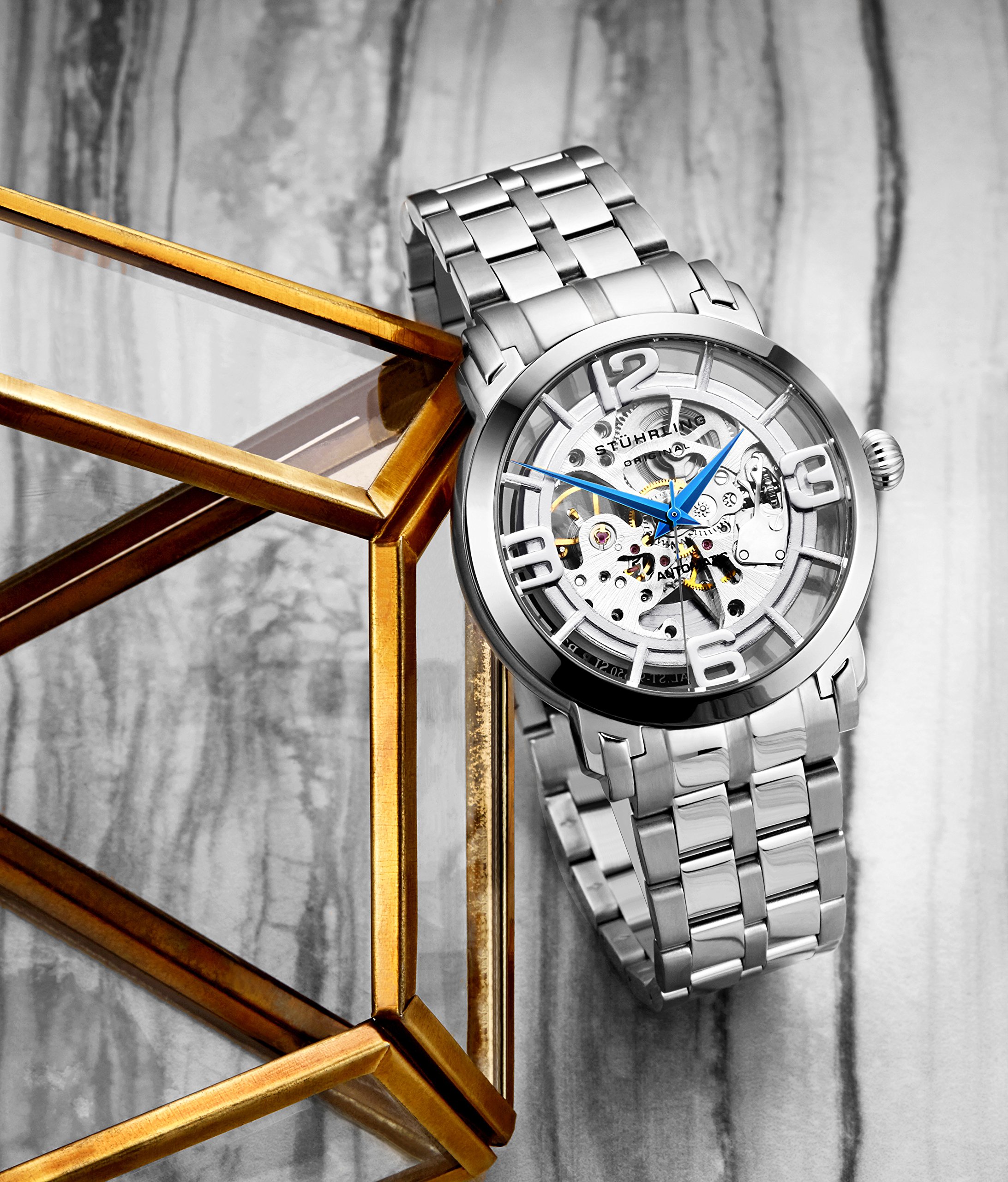Stuhrling Original Men's Skeleton Automatic Watch - Self-Winding Mechanical Dress Watch - Winchester 44 Elite Silver Watch for Business & Formal Occasions