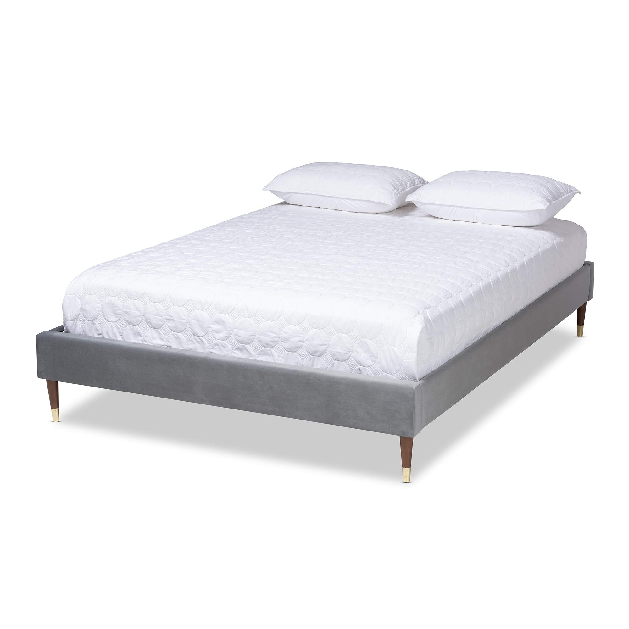Baxton Studio Gray Double Bed Frame - Sturdy Metal Platform with Wooden Slats for Bedroom, Guest Room, or Dormitory