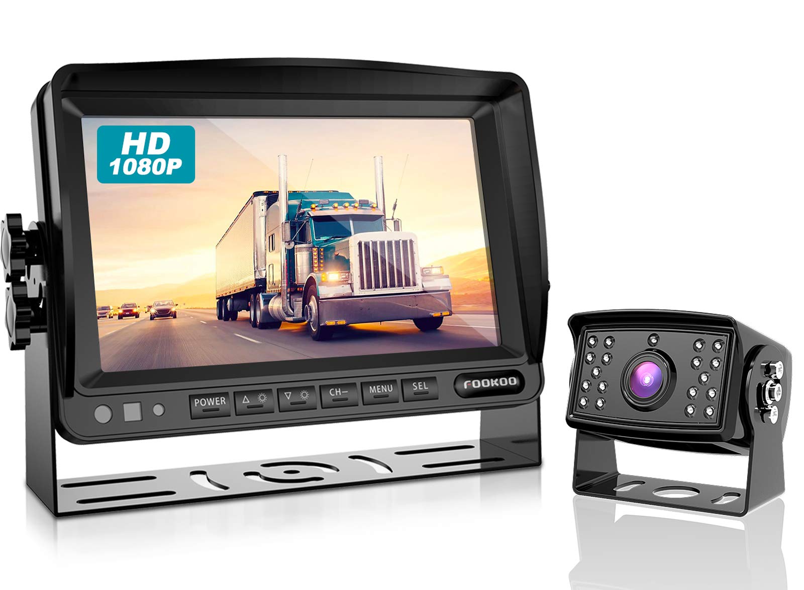 FOOKOO Ⅱ HD Backup Camera System Kit - 7'' 1080P Reversing Monitor with IP69 Waterproof Rear View Camera, Sharp CCD Chip for Trucks, Semi-Trailers, Box Trucks & RVs | Perfect for Night Driving and Tight Parking (FHD1-Wired)