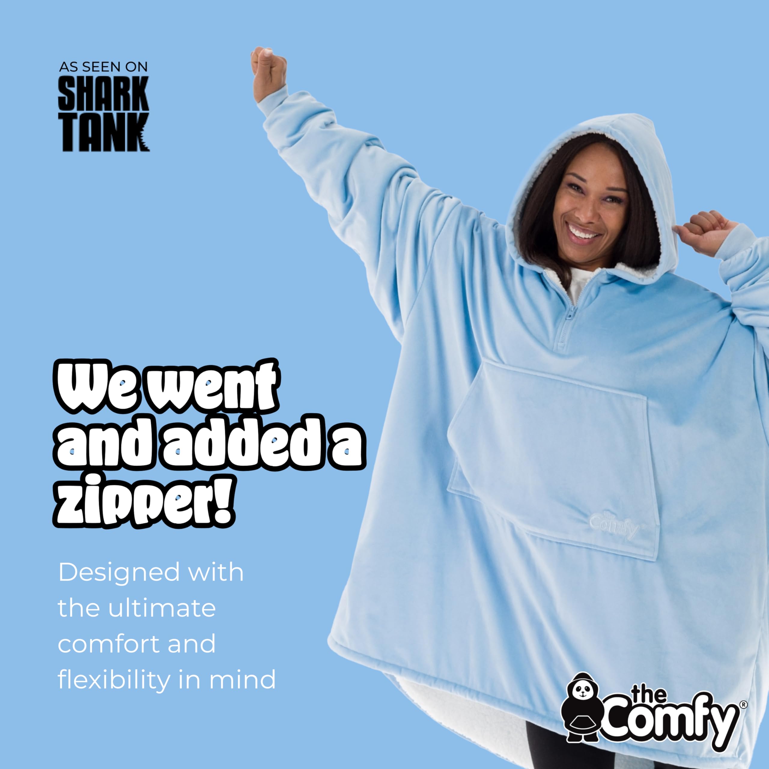 The COMFY Original Quarter-Zip Wearable Blanket - Extra Long Sherpa-Lined Microfiber Fleece with Hood & Pocket | Oversized Unisex Design for Women & Men | Shark Tank Featured | Perfect for Lounging, Movie Nights & Cold Weather Comfort