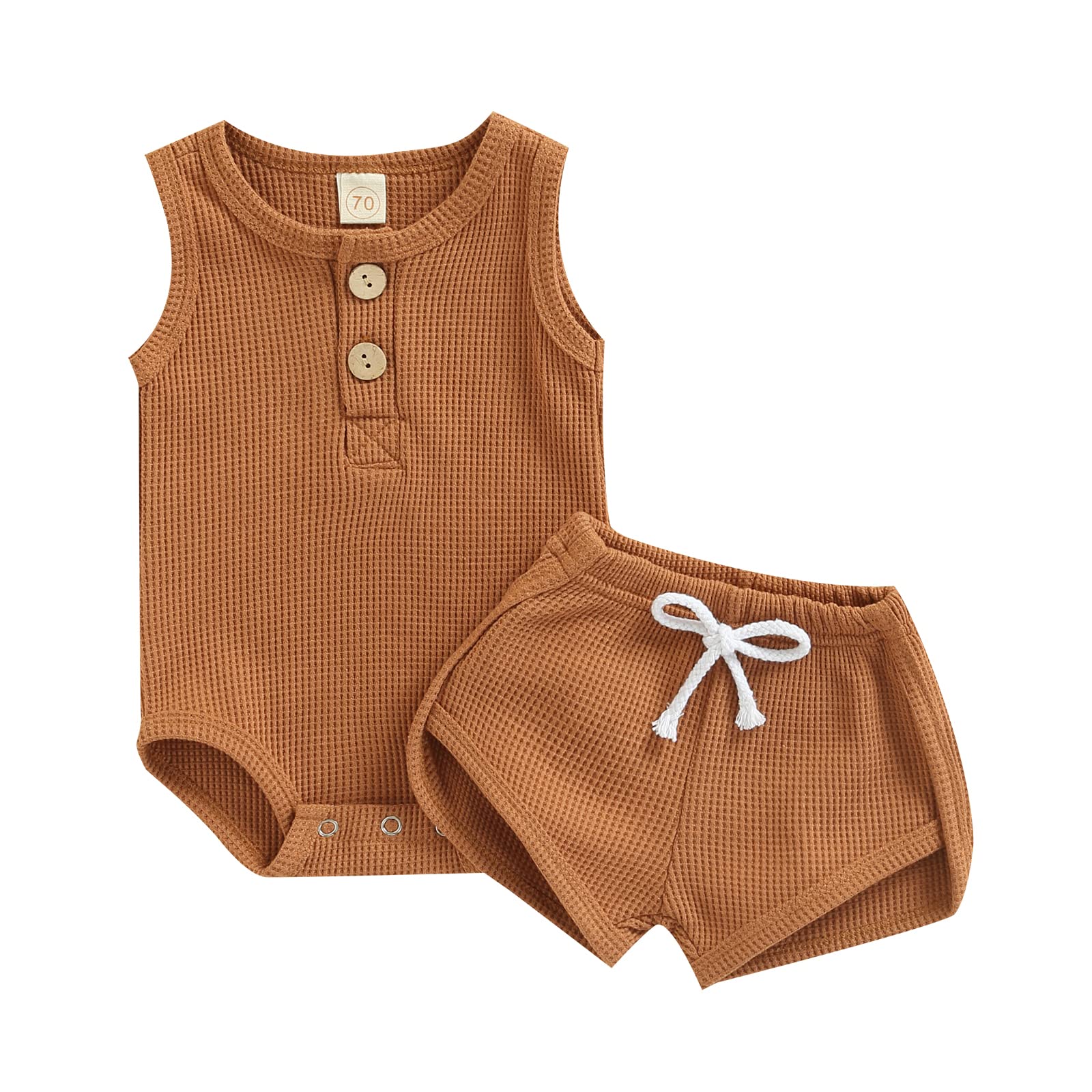 Boho Summer Outfit for Newborn Baby Boys - Waffle Knit Romper & Casual Shorts Set | Perfect for Beach, Photo Shoots & Daily Wear