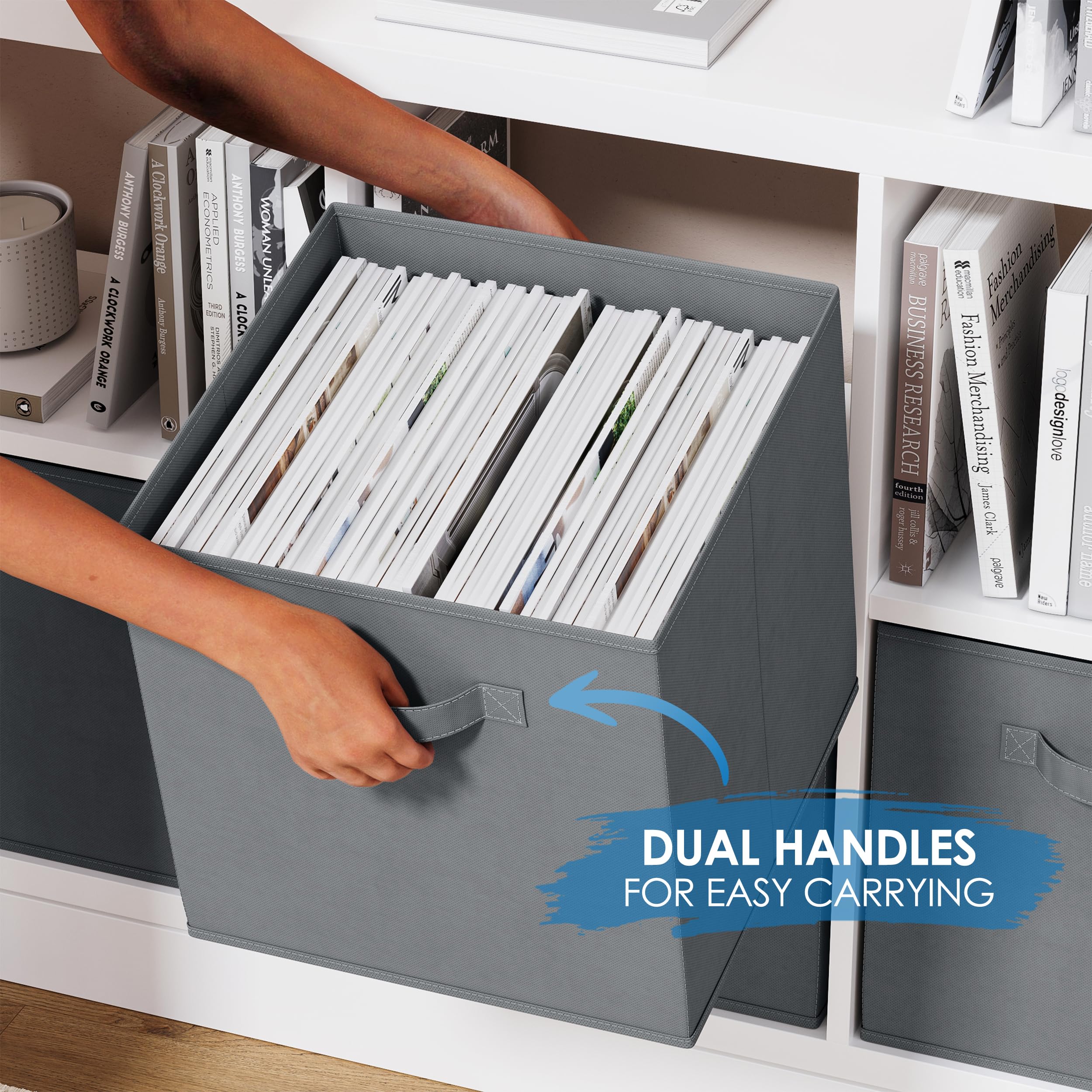 NEATERIZE 6-Pack Heavy Duty Grey Fabric Storage Cubes - 13 Inch Cube Organizer Bins for Closet, Shelves & Cubbies | Perfect for Clothes, Toys & Home Organization