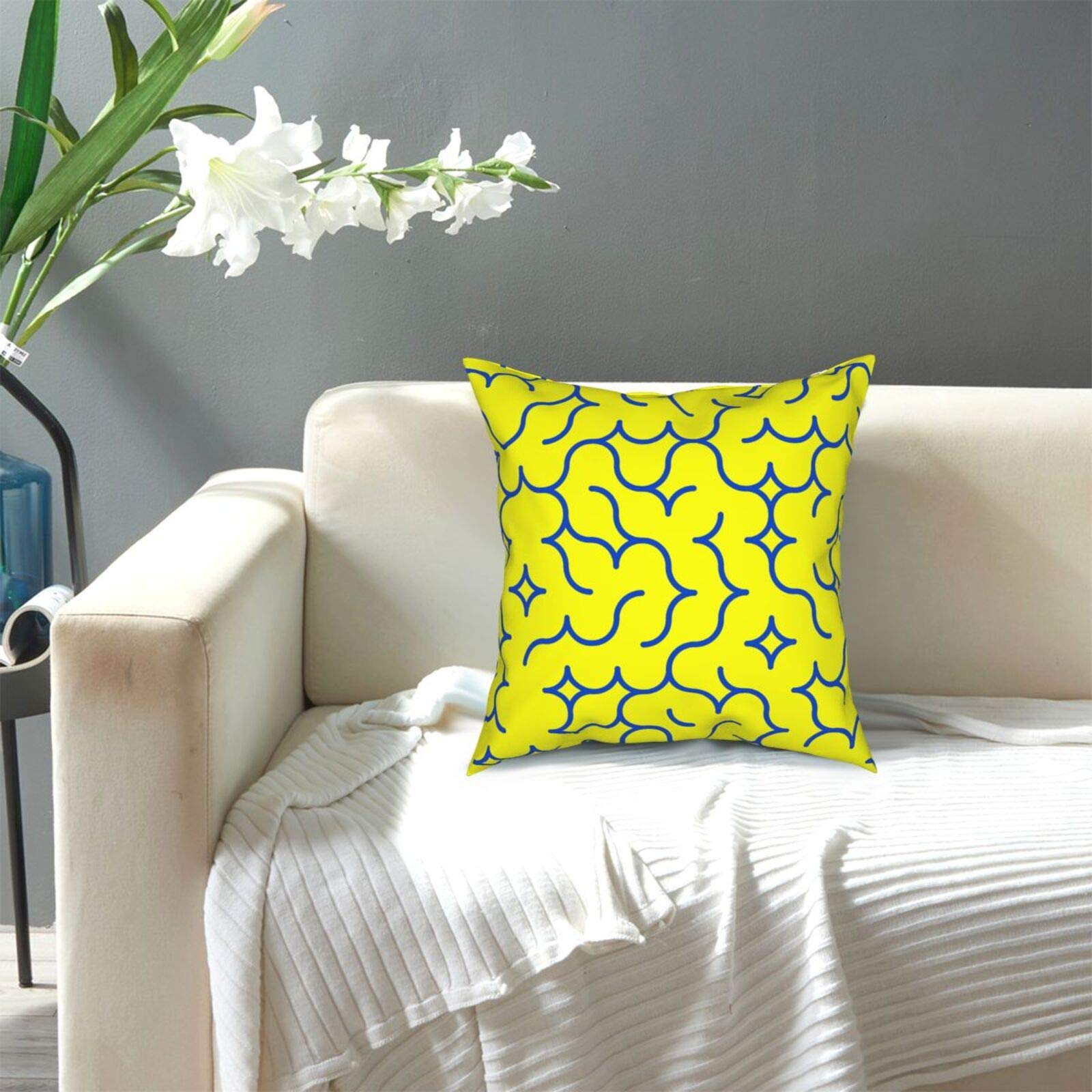 Blue and Yellow Geometric Arc Pattern Pillow Covers 18x18 Inch - Modern Decorative Throw Pillow Cases for Sofa, Bed, Couch & Outdoor Use - Perfect for Living Room, Patio, Car and Home Decor