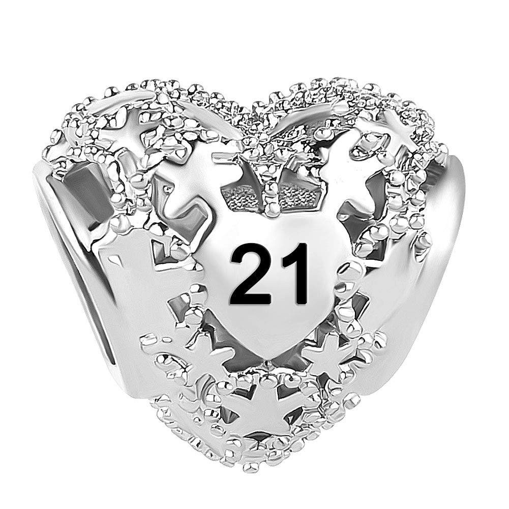 ZakiaHo Heart Charm for Bracelets - 16, 18, 21, 30, 40, 50, 60 Birthday Gifts for Women - Compatible with Pandora Bracelets - Perfect for Anniversaries, Valentine's Day & Special Occasions