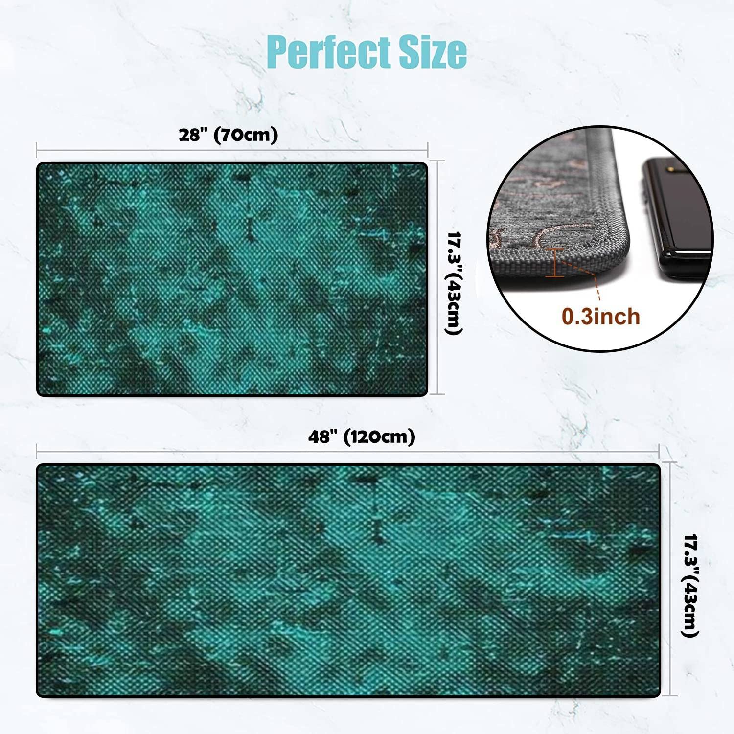 Non-Slip Washable Kitchen Rugs Set - Turquoise Distressed Dotted Design Floor Mats, Anti-Fatigue Standing Mats for Kitchen, Bathroom & Entryway Decor - Perfect for High Traffic Areas and Comfortable Cooking