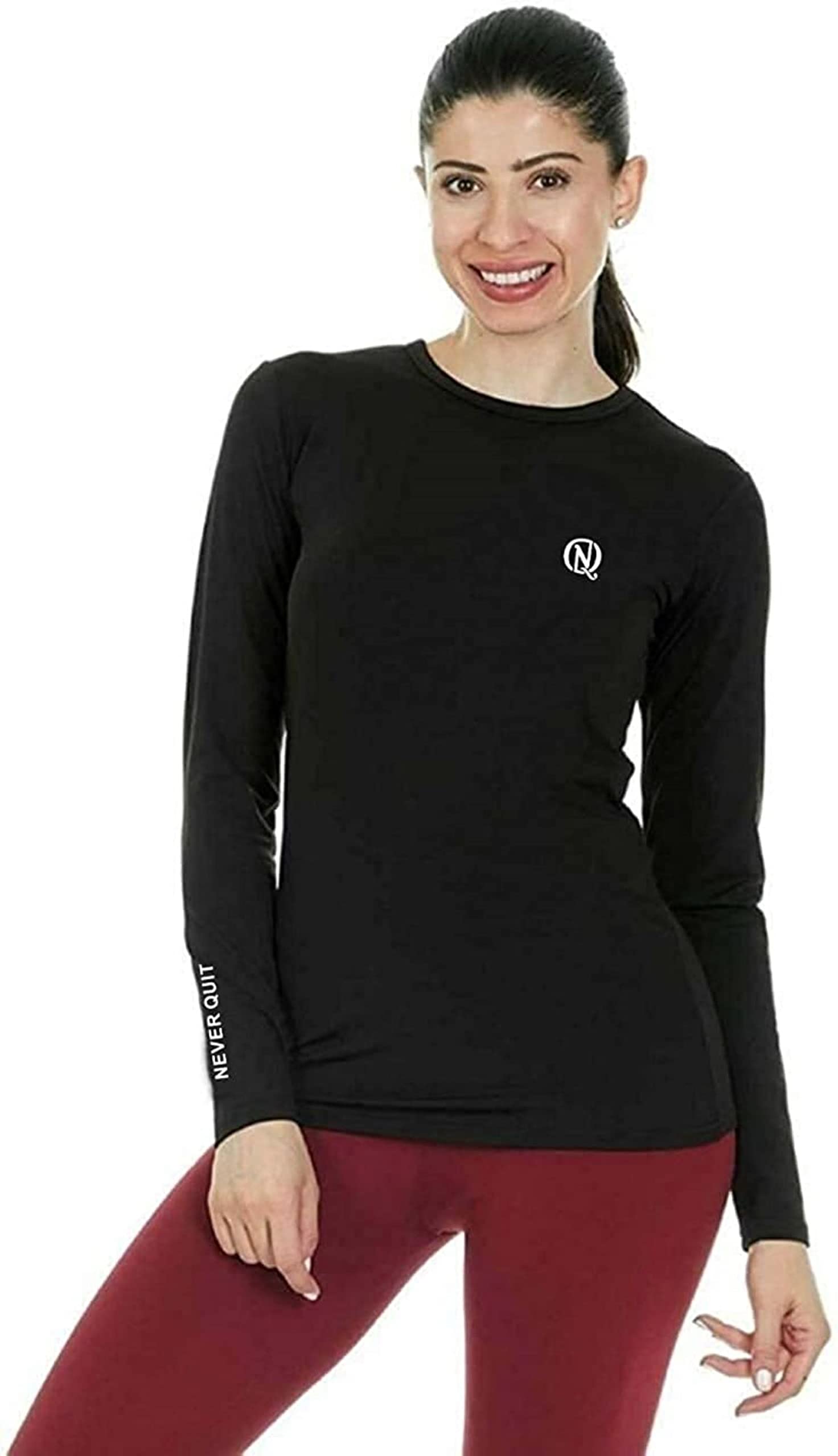 NEVER QUIT Women's Compression Top & Full Sleeve Tights Set - Moisture Wicking Workout Outfit for Running, Yoga & Gym Training