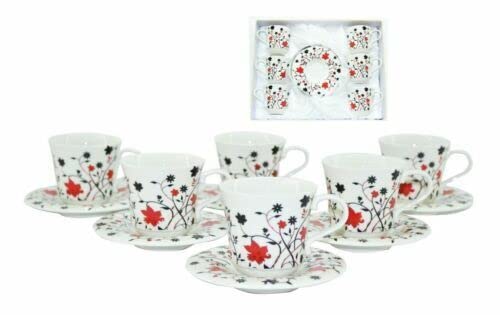 Vibrant Floral Ceramic Coffee Cups and Saucers Set of 6 - Elegant Tea Party & Home Decor for Hosting Guests | Perfect for Afternoon Tea, Bridal Showers, and Kitchen Decor