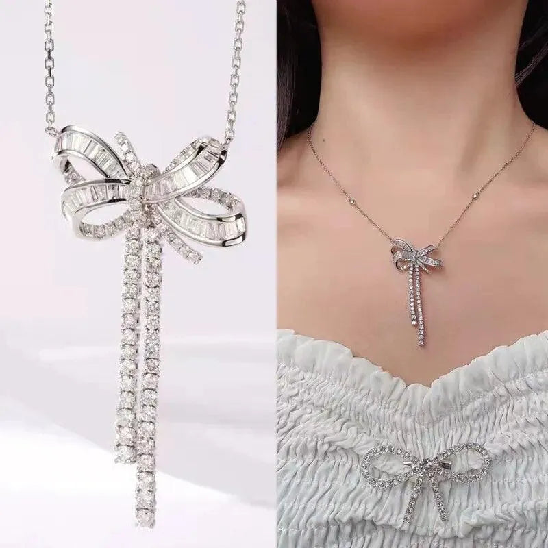 18K Gold Butterfly Knot Pendant Necklace for Women - 1.8 Carat Natural Diamond Accented Wedding Jewelry - Perfect for Anniversary Gifts, Bridal Party & Special Occasions