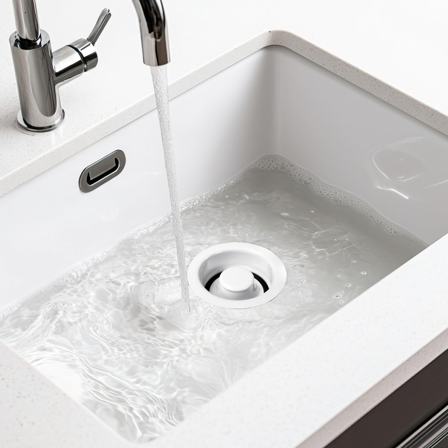 Westbrass D2089-50 White Powder Coated 3-Bolt Mount Waste Disposal Flange & Stopper - 1 Pack - Perfect for Kitchen Sink, Bathroom Drain, and Plumbing Installations