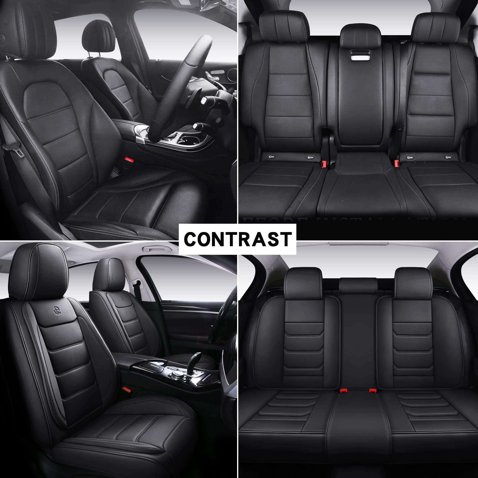 Premium Full Coverage Faux Leather Car Seat Covers - Complete 5-Piece Set for Cars, SUVs & Pickup Trucks | Universal Fit, Black Automotive Seat Protectors | Perfect for Daily Commute, Road Trips & Family Travel