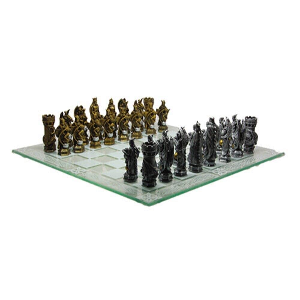 King Arthur Fantasy Chess Set - Handcrafted Wooden Chess Board with Medieval Knight & Castle Pieces - Perfect for Collectors & Strategy Game Lovers | Home Decor, Game Room, Gift for Chess Enthusiasts