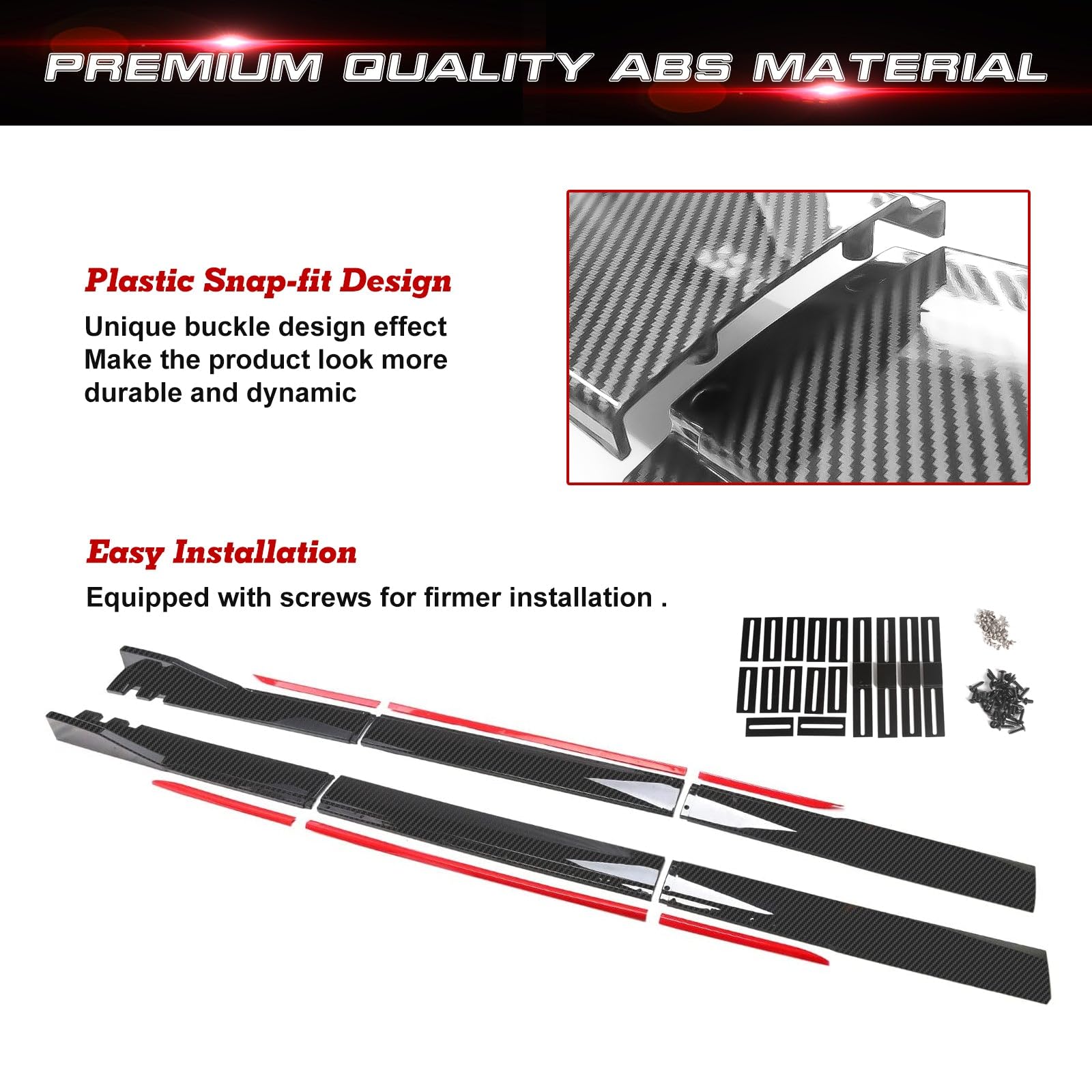 Universal Fit Car Side Skirts - Rocker Panel Protector with Splitter Winglets & Diffuser Bottom Line Extension Body Kit | Durable Automotive Styling Upgrade for Sedans, Coupes & Sports Cars | Street Racing & Show Car Enhancement