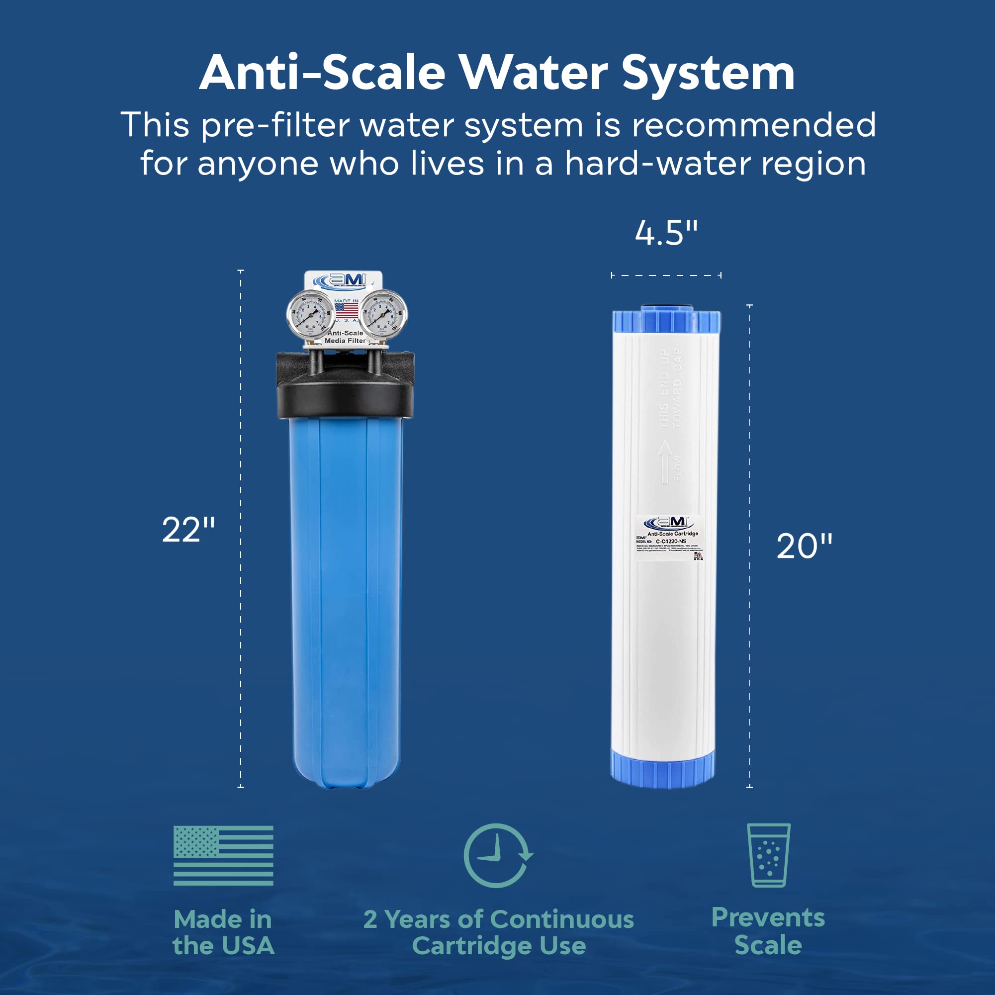Applied Membranes Inc. Water Descaler System - Prevent Limescale in Tankless Water Heaters & Whole House Pipes | Hard Water Treatment Solution for Cleaner Showers & Longer Appliance Life
