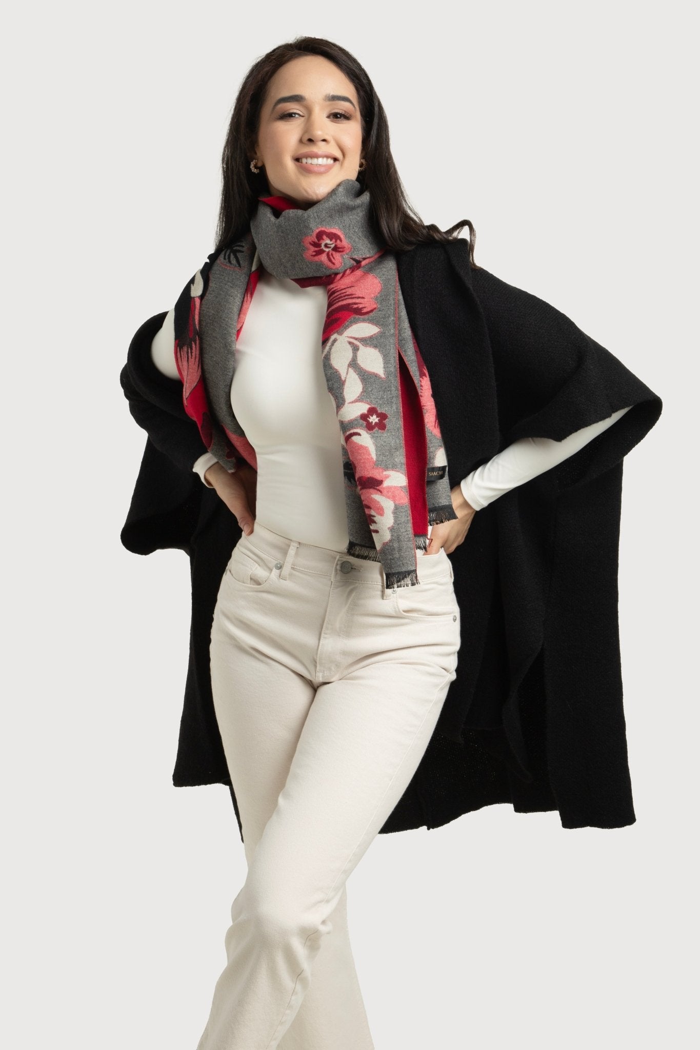 Flower Bloom Reversible Scarf - Soft Lightweight Womens Fashion Accessory for Spring Summer Outfits, Travel & Special Occasions