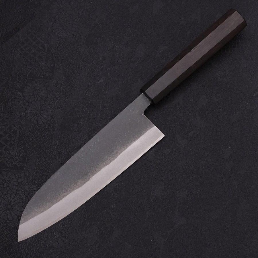 Premium Santoku Knife 170mm - White Steel #2 Kurouchi Finish with Buffalo Ebony Handle - Japanese Kitchen Knife for Professional Chefs & Home Cooking - Perfect for Slicing, Dicing & Chopping Vegetables, Meat & Fish