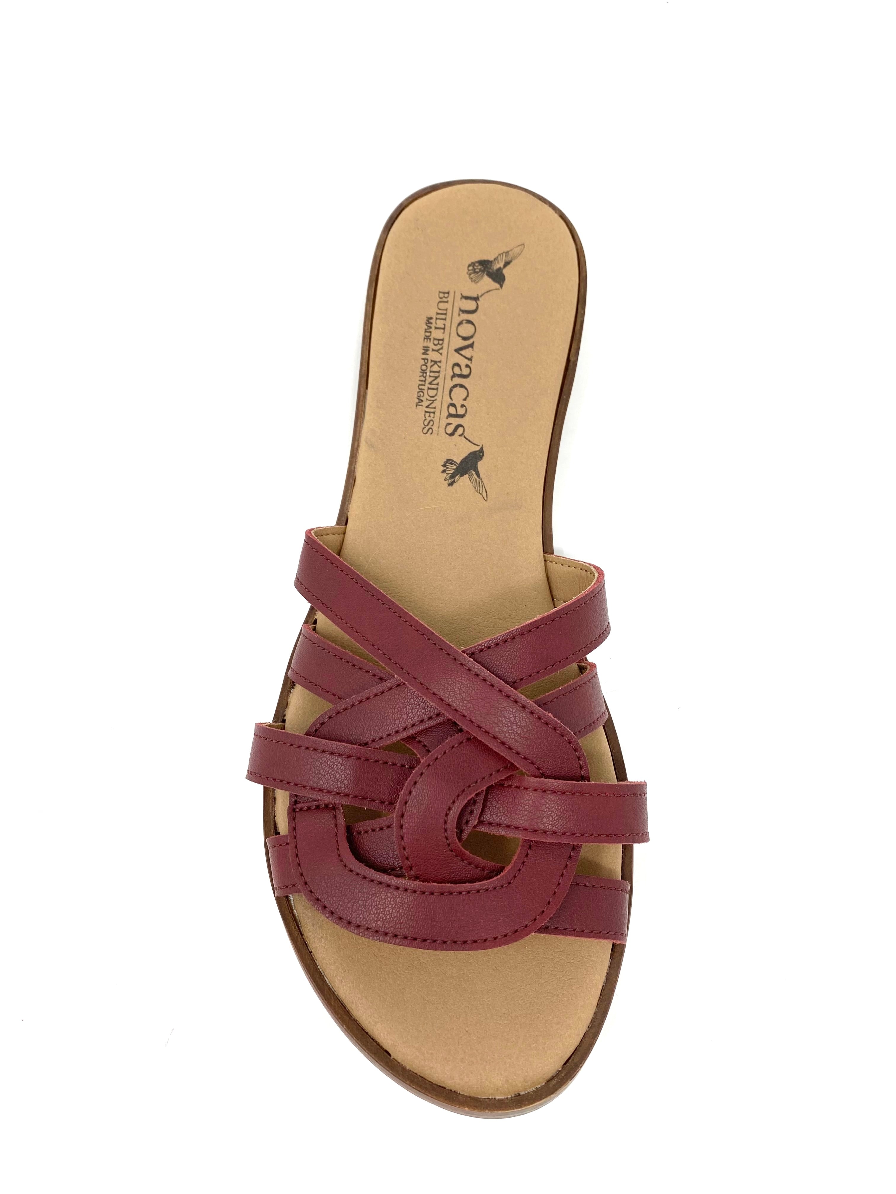 Novacas Clarissa Bordeaux Leather Slide Sandals - Comfortable & Stylish Women's Shoes for Casual Wear, Beach, and Summer Outfits