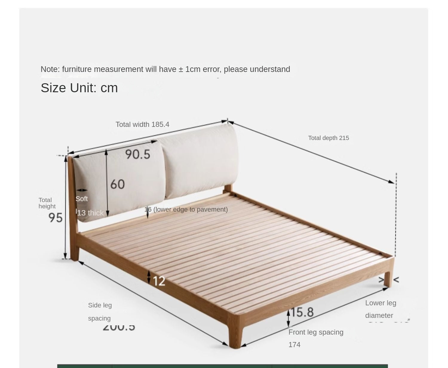 Solid Oak and Black Walnut Wood Fabric Soft Bed - Premium Handcrafted Wooden Bed Frame for Bedroom, Durable and Stylish Home Furniture for Master Bedroom, Guest Room, or Kids Room