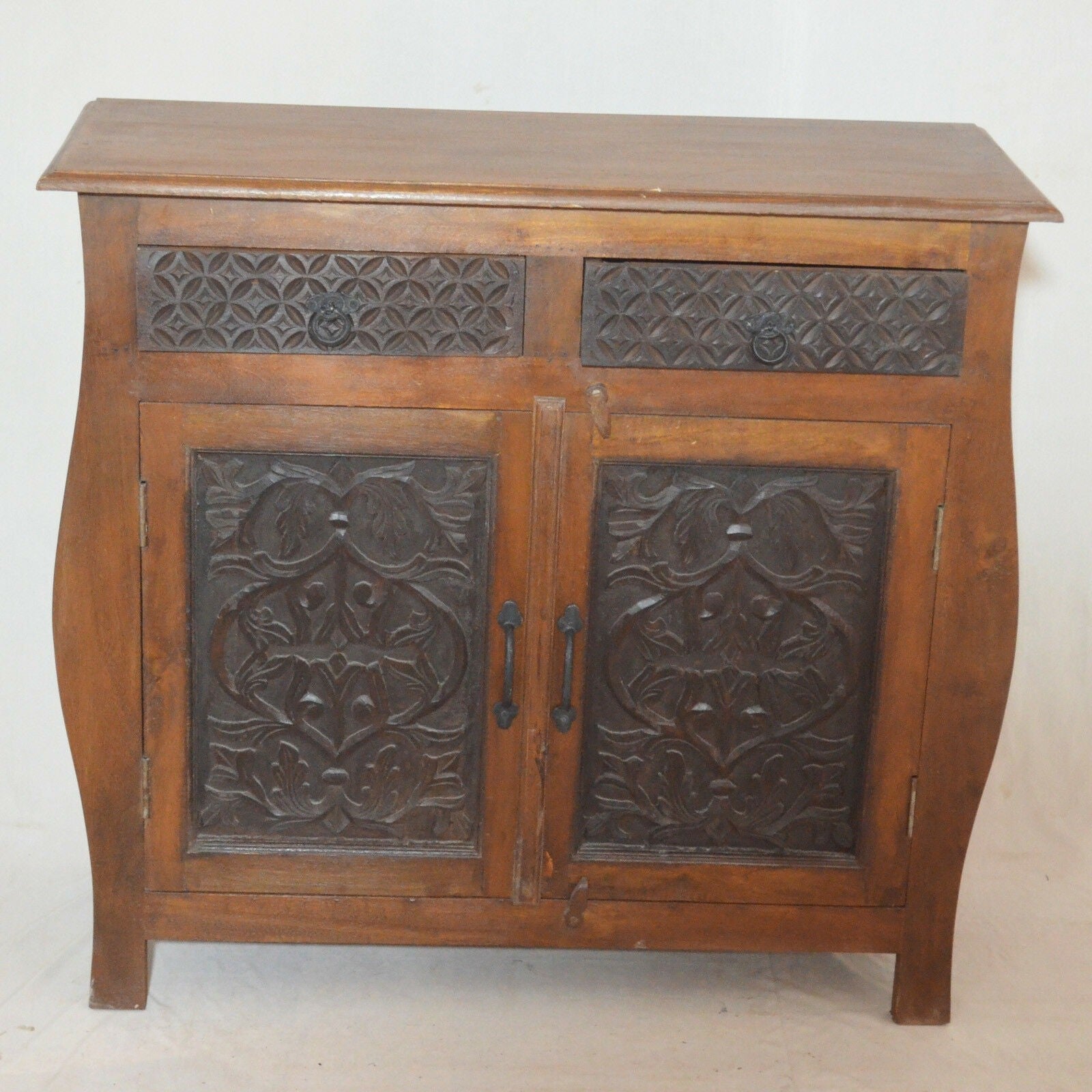 French Colonial Hand Carved Solid Wood Sideboard - Antique Brown Buffet Cabinet for Dining Room, Living Room & Entryway Storage