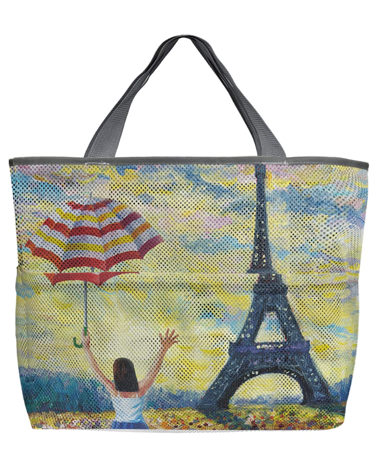 60L Oversized Mesh Beach Tote Bag with Pockets - Quick Dry Foldable Lightweight Swim Bag (24
