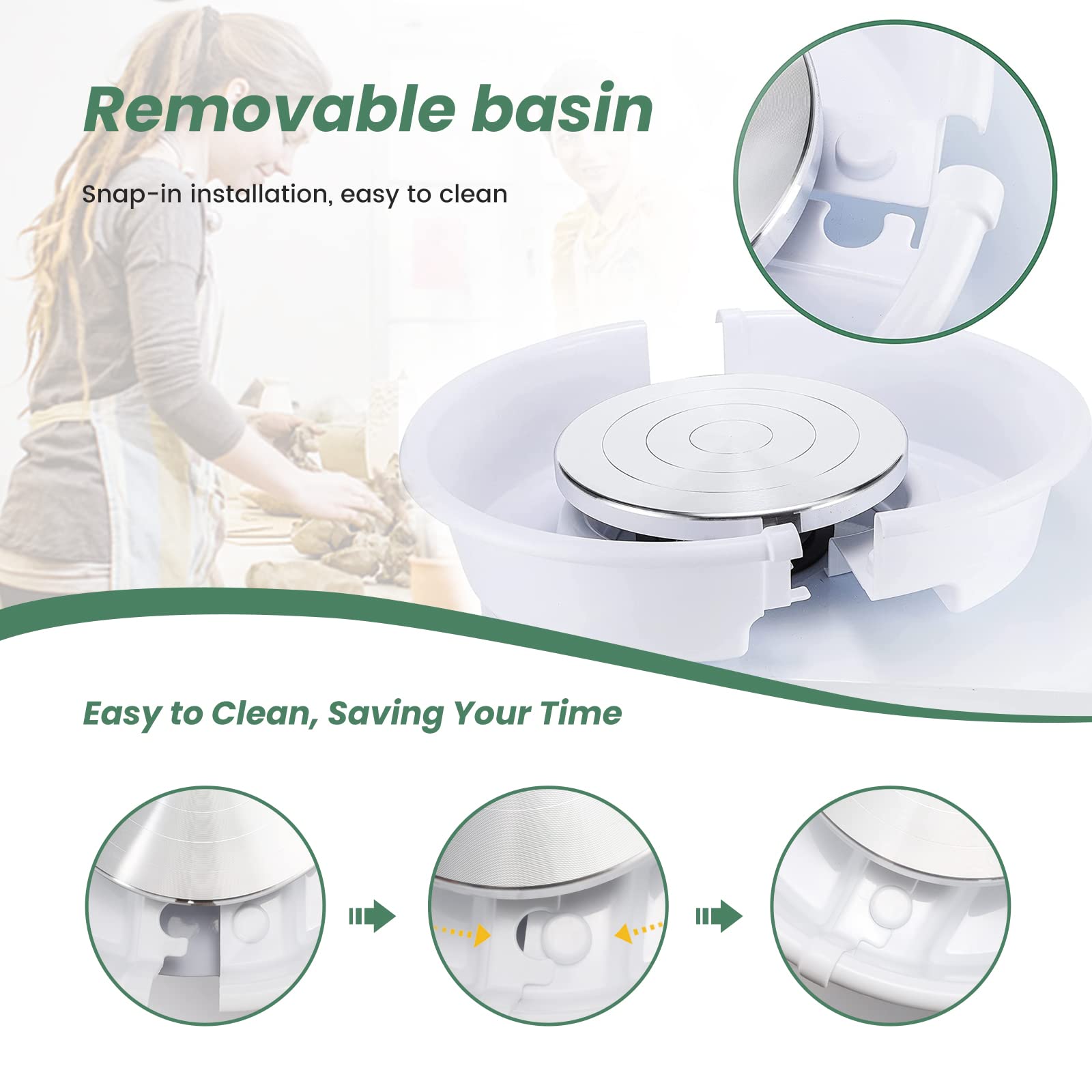 Huanyu 25cm Electric Pottery Wheel with Foot Pedal - 350W Ceramic Forming Machine, Detachable Basin & Bat Tools for Clay Art, DIY Craft Projects - Perfect for Studio, Classroom & Home Pottery Making