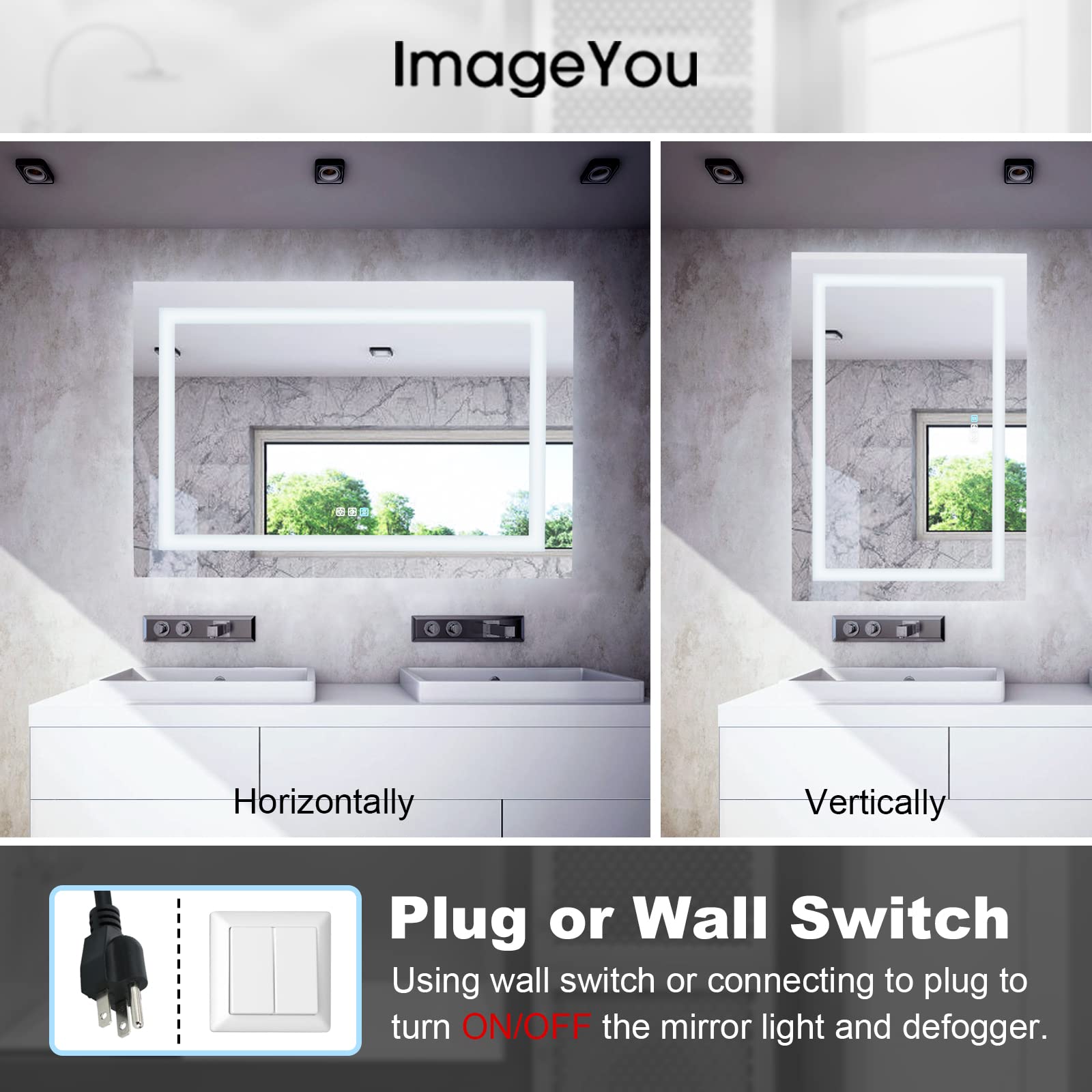 30X36 Inch LED Bathroom Mirror with Lights - Dimmable Anti-Fog Vanity Mirror with Memory Function, Front Lit Wall Mounted Mirror, Sand Matte White Finish & Waterproof Glass - Perfect for Makeup, Shaving & Home Decor