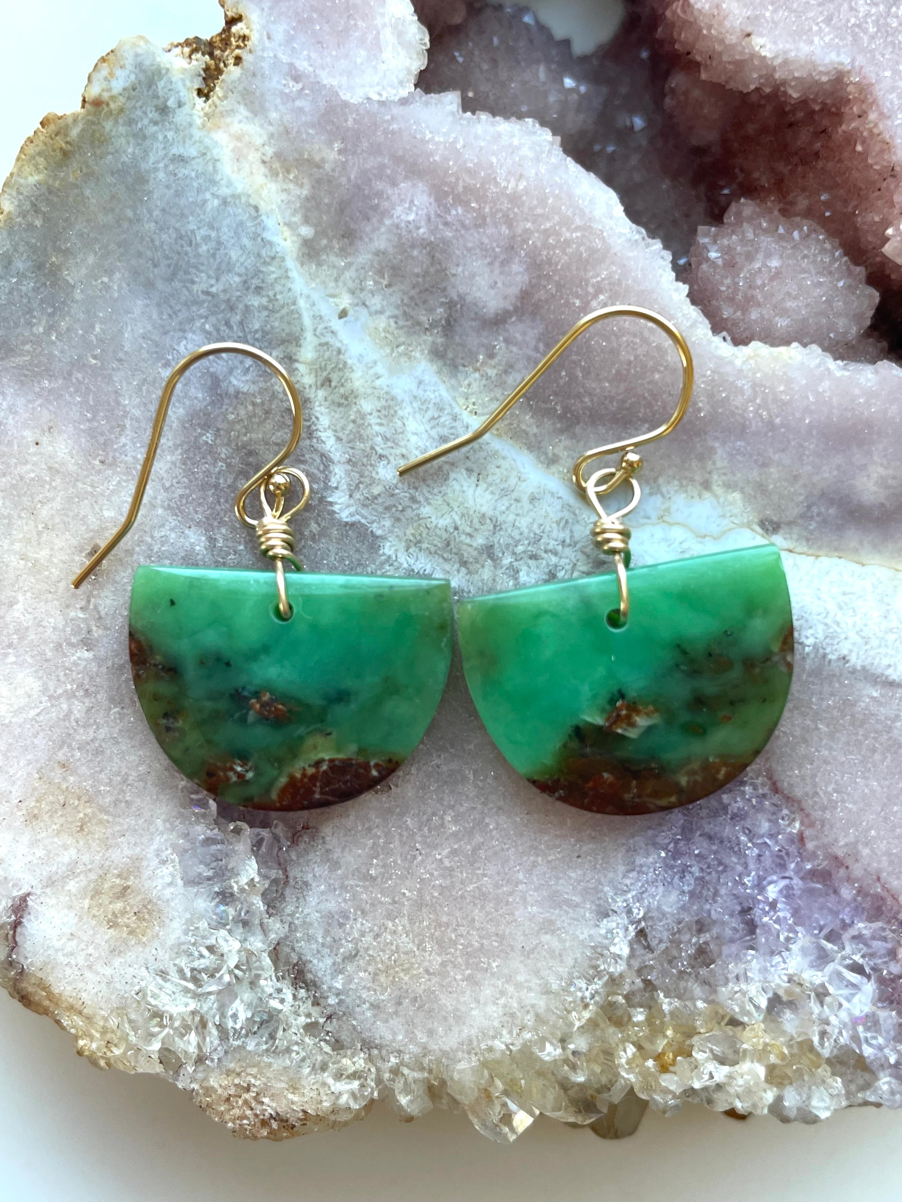 Chrysoprase Statement Earrings - 14K Gold Filled Dangle Earrings for Women | Elegant Jewelry Gift for Birthday, Wedding & Special Occasions