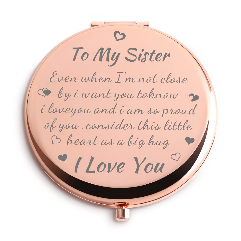Rose Gold Compact Mirror for Sister - Unique Birthday, Valentine's, Graduation, Thanksgiving & Wedding Gift Idea - Perfect Bestie Present for Special Occasions & Everyday Carry
