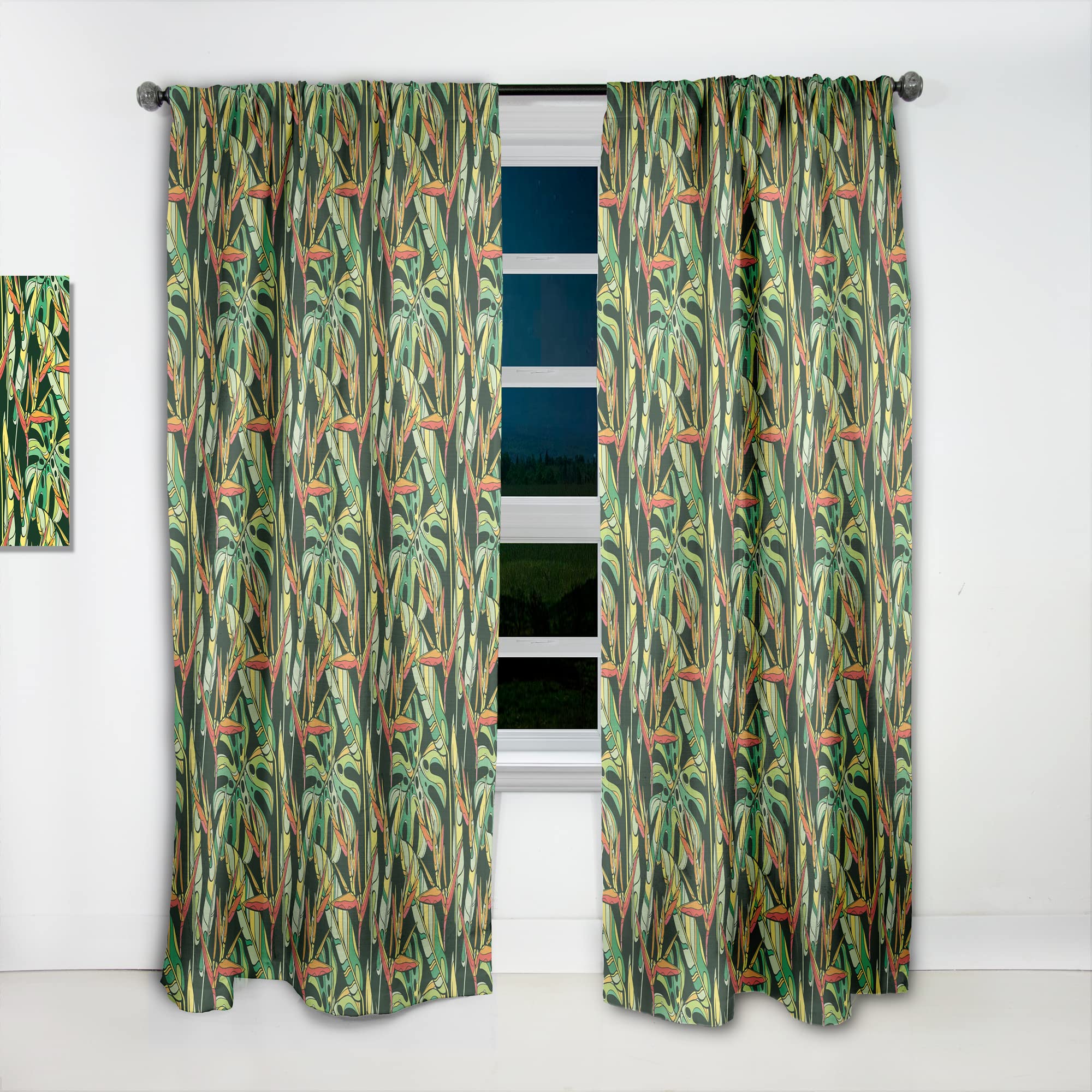 Tropical Floral Curtains with Heliconia Design - Thermal Insulated Single Panel 52x84 - Perfect for Bedroom & Living Room Window Treatments
