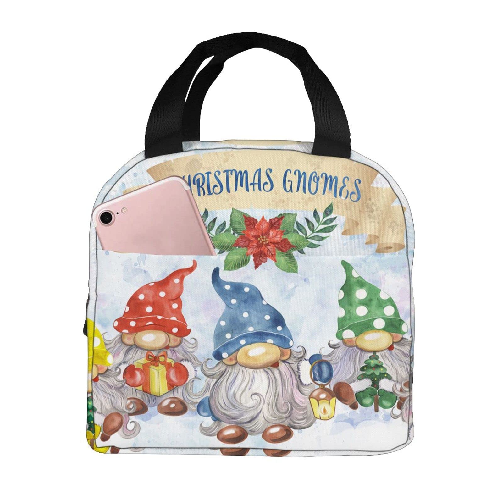 Christmas Gnomes Watercolor Insulated Lunch Bag - Reusable Cooler Tote for Women, Men & Students - Perfect for Office, School, Picnic & Holiday Outings - BPA-Free Leakproof Food Container for Work Lunch & Outdoor Activities