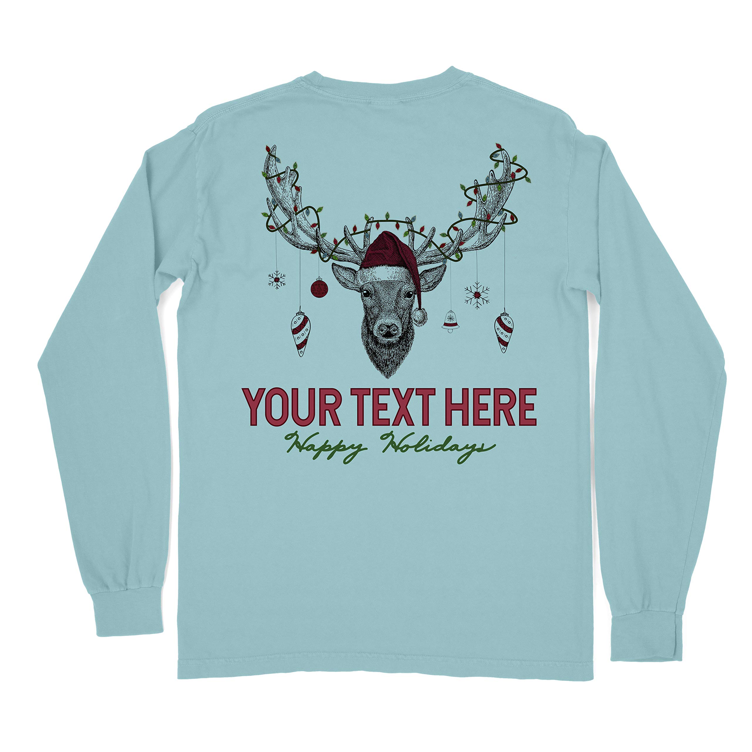 Custom Happy Holidays Comfort Colors Long Sleeve Shirt for Fraternity & Sorority - Greek Life Apparel for Christmas, Winter Events & Campus Celebrations