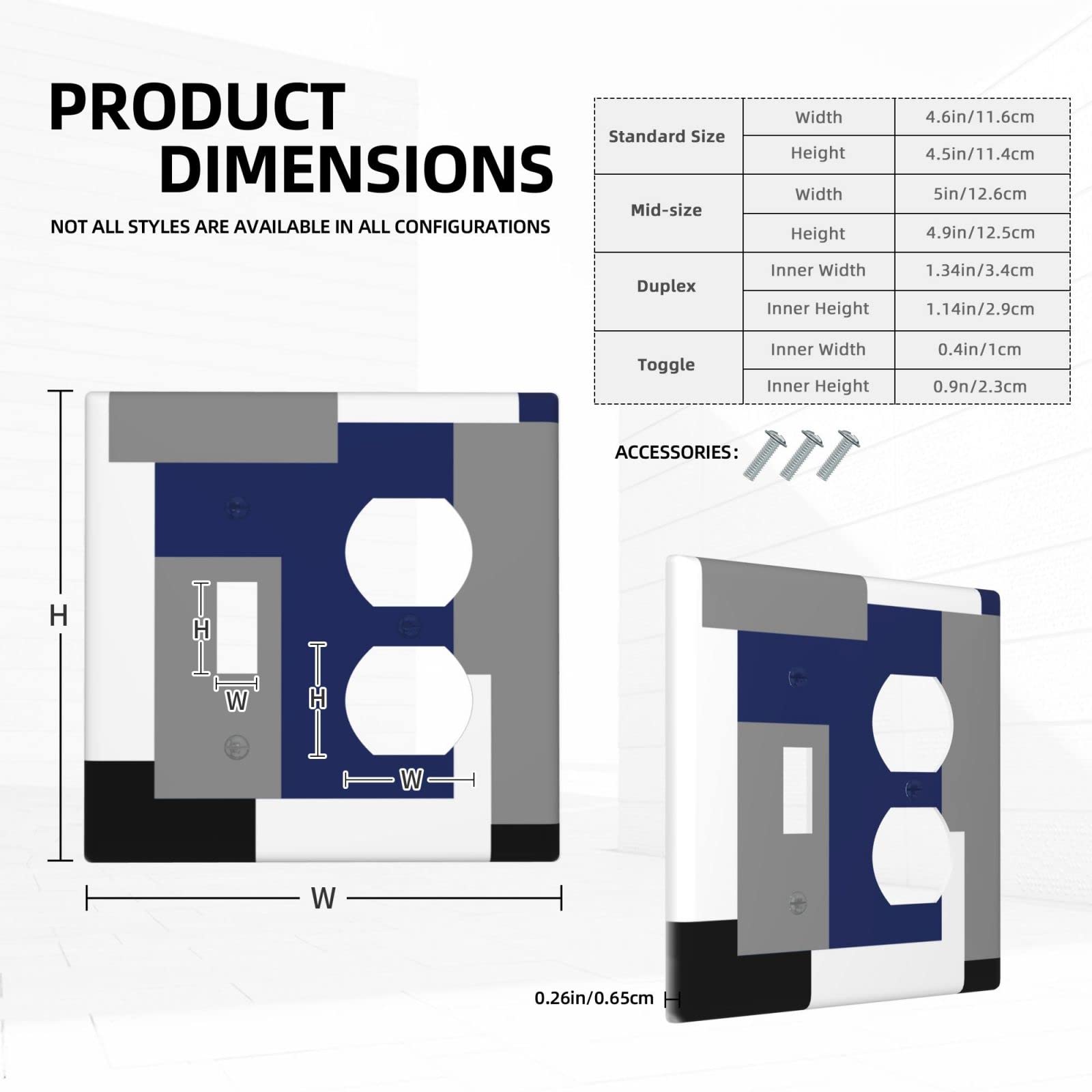 Abstract Blue Gray Light Switch Cover - Decorative 2 Gang Duplex Outlet Wall Plate - Funny Toggle Combination Faceplate 4.5 x 4.5 Inch - Perfect for Home, Office & Kids Room Decor