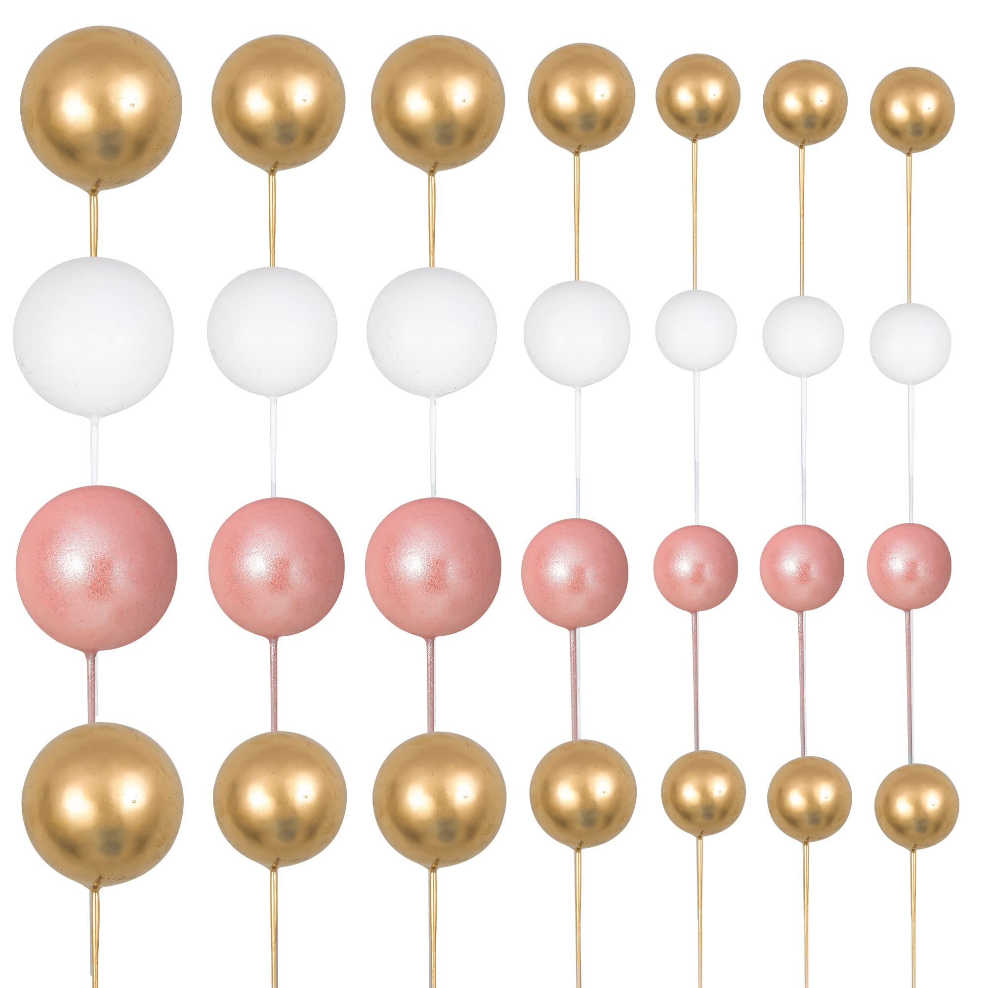 30Pcs Mini Balloon Cake Toppers - Rose Gold & White Gold Foam Ball Cake Decorations for Birthday Party, Baby Shower, Wedding & Anniversary Celebrations - Perfect for DIY Dessert Decor and Special Event Centerpieces