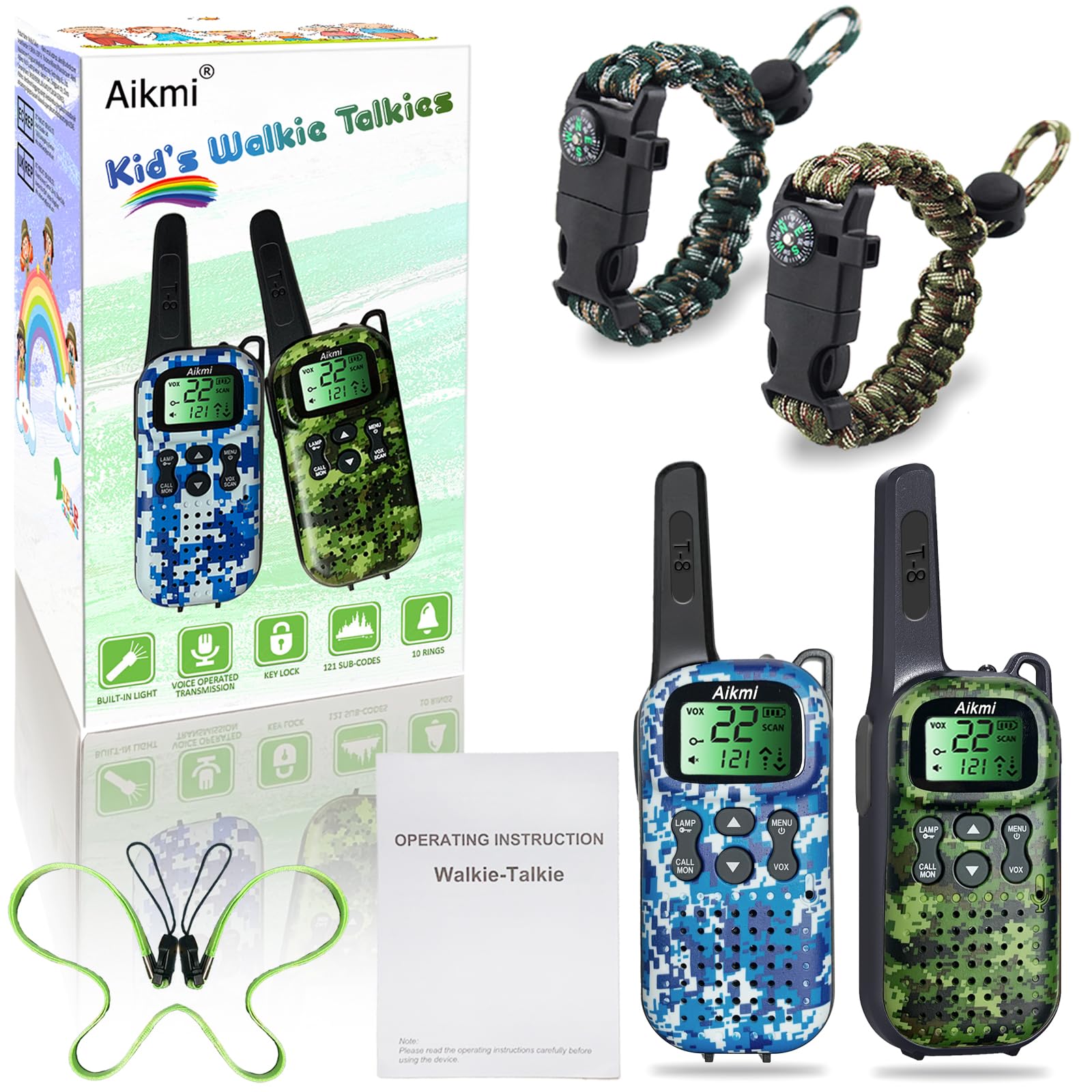 Kids Walkie Talkies for Boys Age 5-8 - Green & Blue Toy Radios for Pretend Play, Police, Military, Spy Games | Outdoor Camping Adventure Toys | Perfect Birthday Gift for Boys (Ideal for Backyard Adventures, Camping Trips & Role-Playing Games)