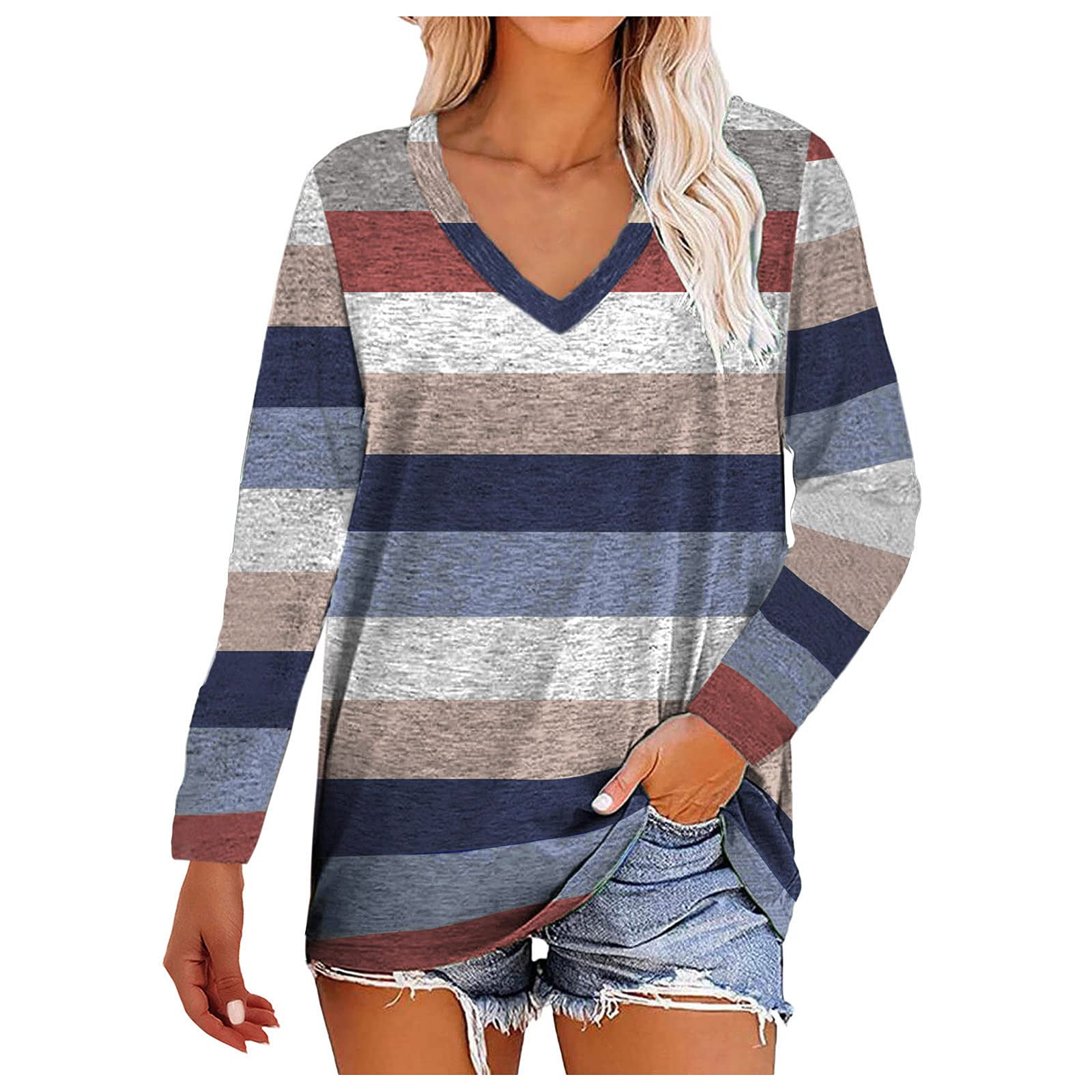 Women's Long Sleeve T-Shirt - Fashion Crew Neck Casual Basic Tee with Pocket - Loose Fit Comfortable Top for Everyday Wear, Work, Travel & Lounge