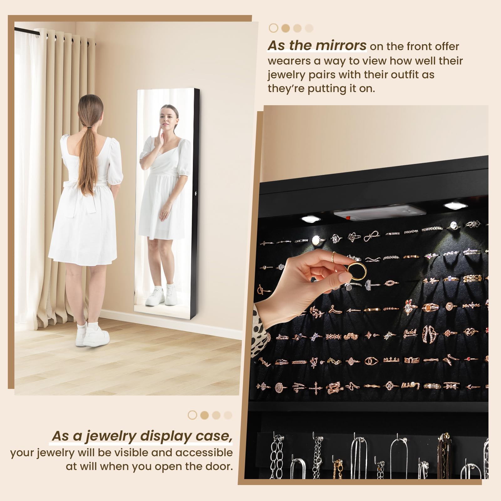 NAFORT 2 LED Jewelry Cabinet with Mirror - 47.5