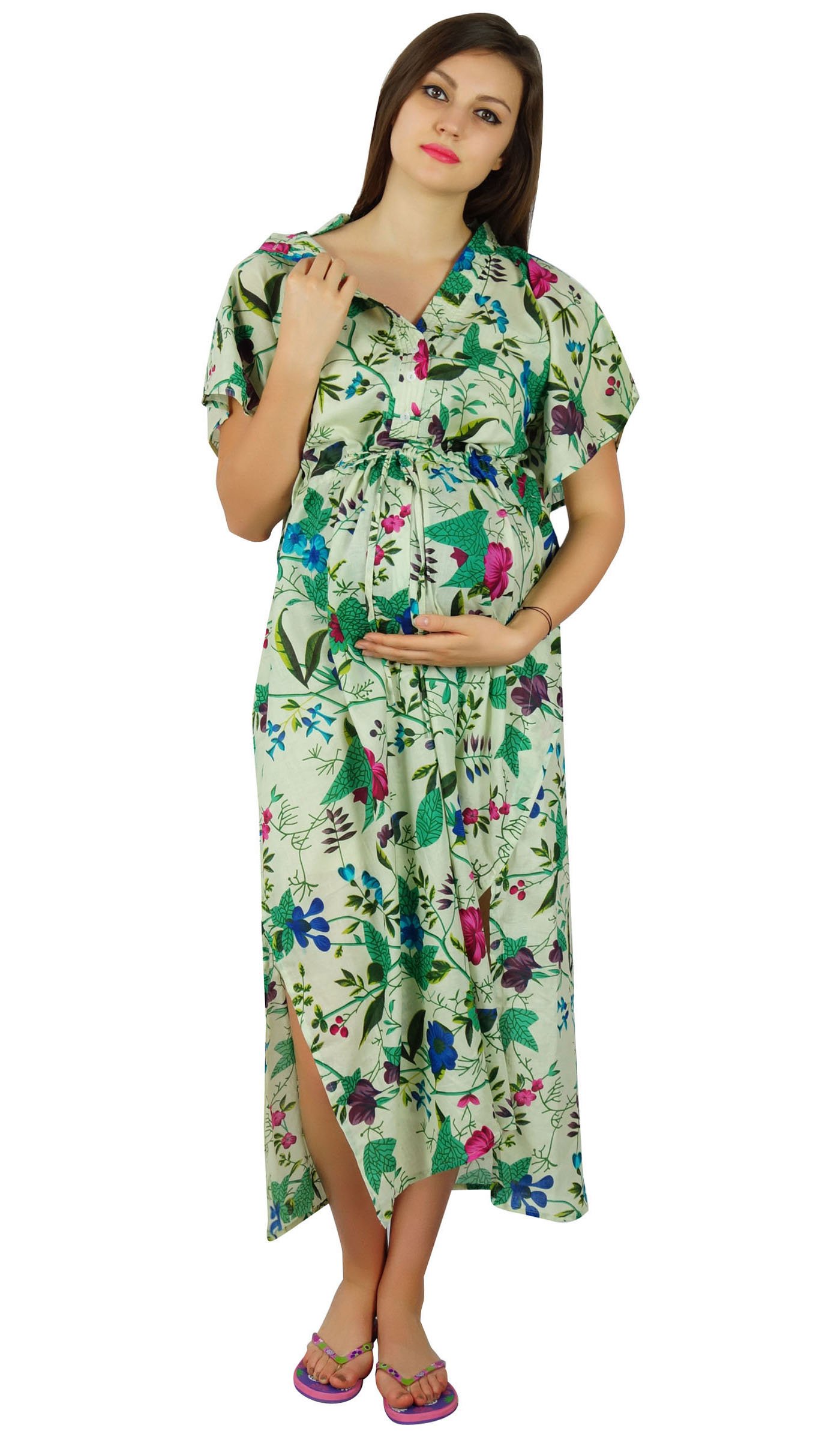 **Bimba Nursing Cotton Kaftan with Front Buttons - Soft Maternity Wear for Breastfeeding Moms - Perfect Baby Shower Gift for Expecting Mothers - Comfortable & Stylish for Home, Hospital & Postpartum Use**