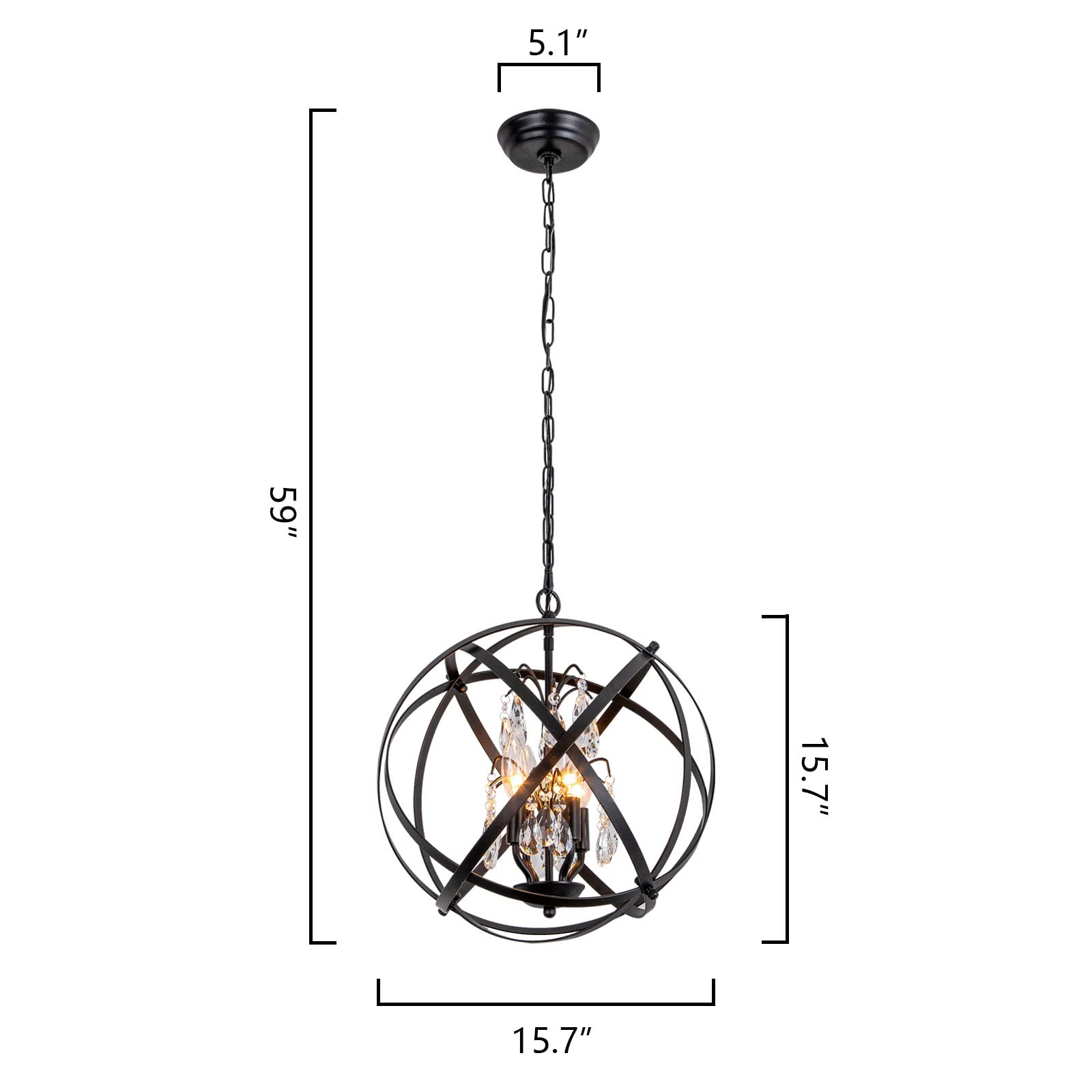 Maxax 4-Light Modern Farmhouse Chandelier - Adjustable Black Metal Cage Pendant Light with Crystal Globe Shades for Kitchen, Dining Room, Living Room, Entryway | Perfect for Rustic, Industrial & Contemporary Home Decor