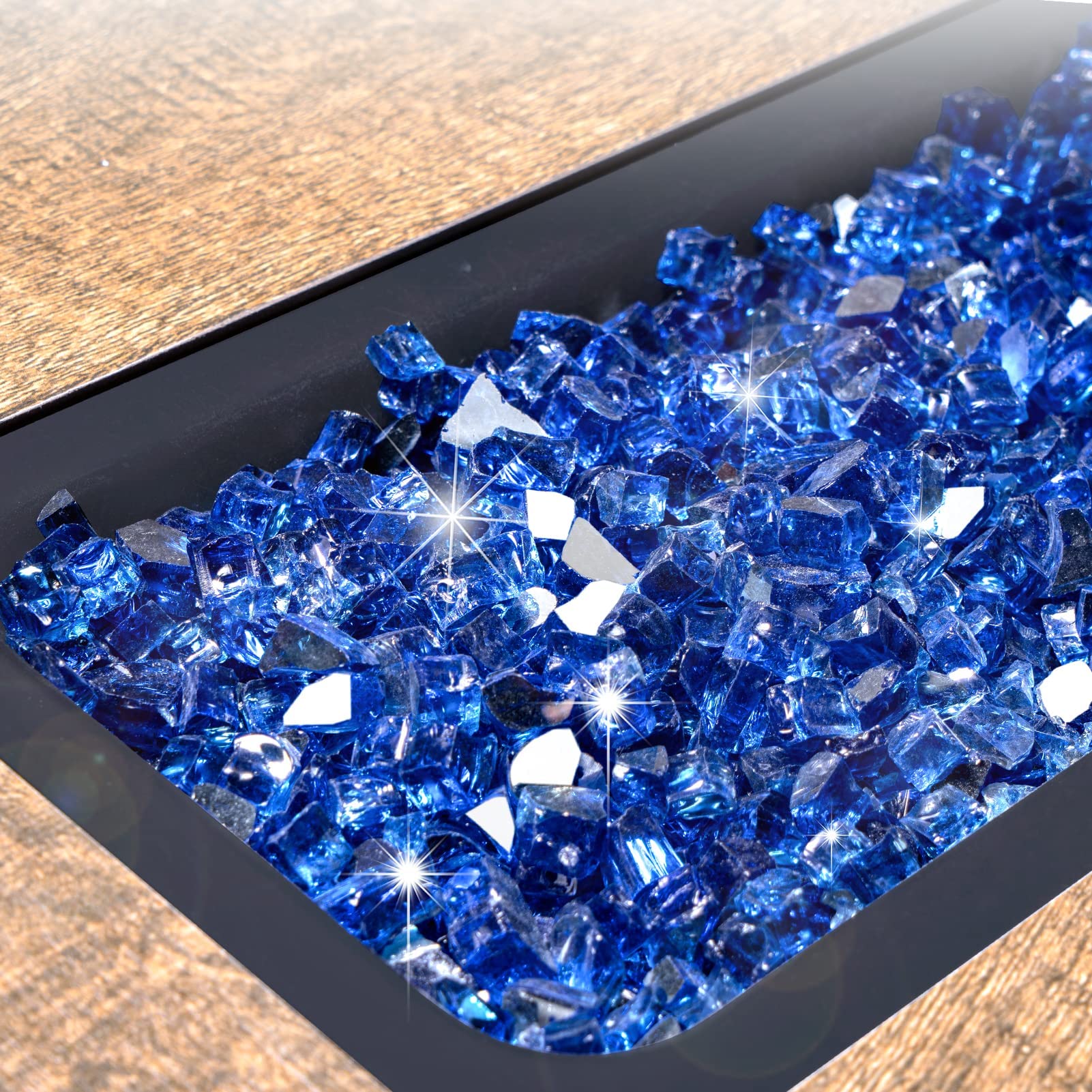 GASPRO 41.5 x 11.5 Inch Wind Guard for Fire Pit with 10 lbs 1/2-Inch Cobalt Blue Fire Glass - Perfect for Outdoor Patio, Backyard Fireplace, and Camping Accessories